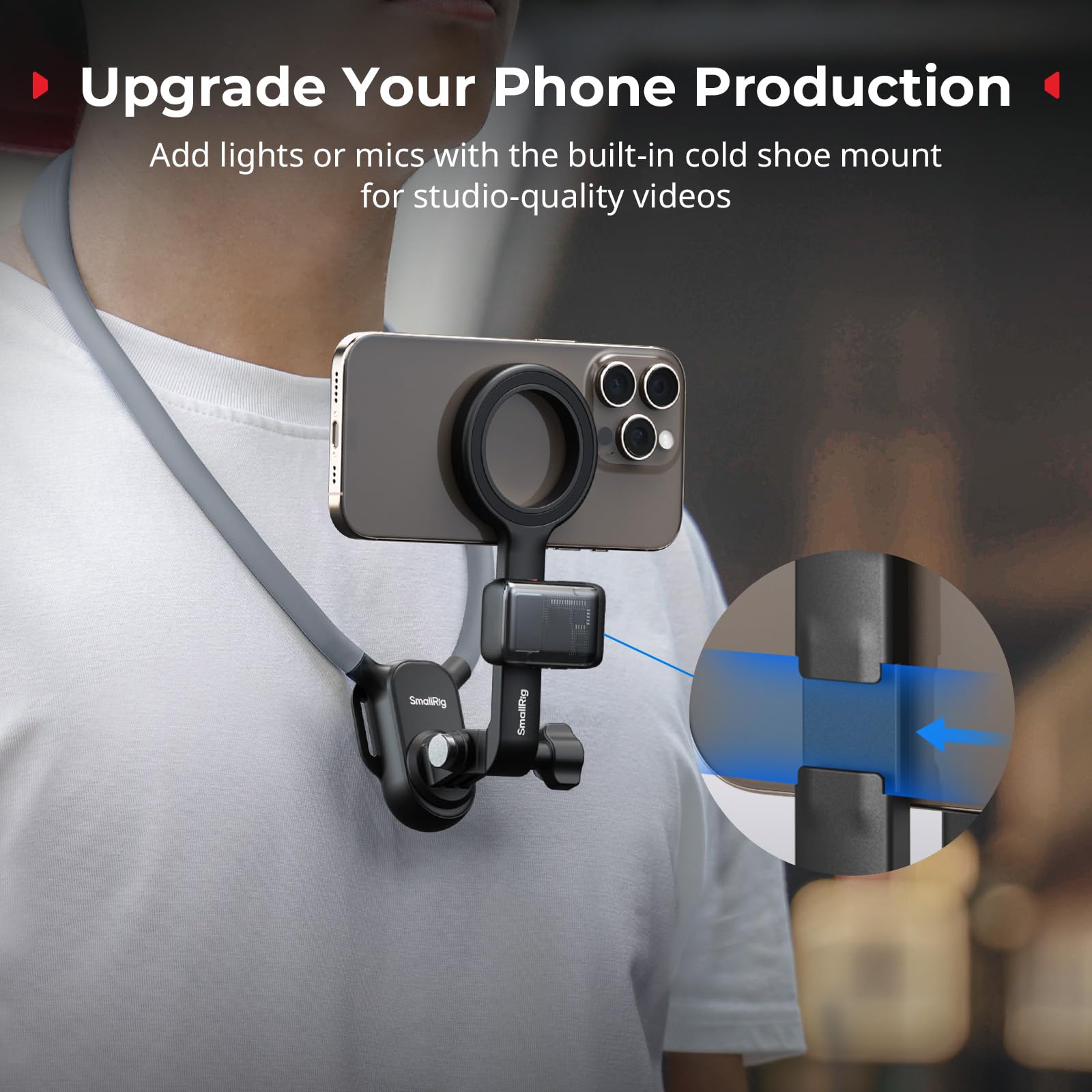 SMALLRIG Magnetische Halshalterung mit Brustgurt für Handy/Actionkamera,POV/Vlog Handyhalterung Brust für iPhone 17/16, für Android, Brusthalterung für GoPro, für DJI osmo/Action, für Insta360– 5127