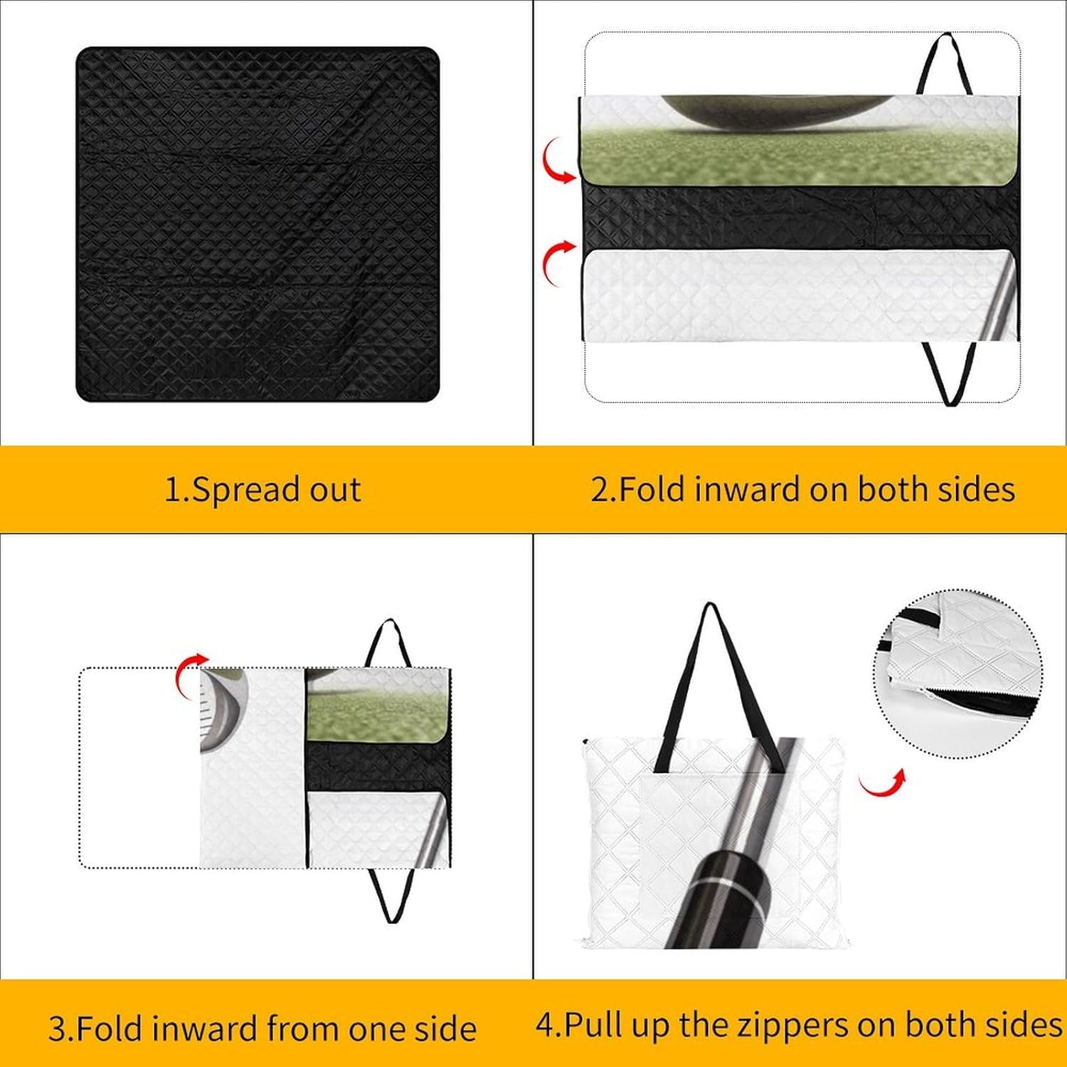 Golf Club Picnic Blanket with Zipper Water Resistant Sand Free Picnic Mat Washable Foldable Easy Carry Beach Blanket for Lawn Beach Hiking Camping