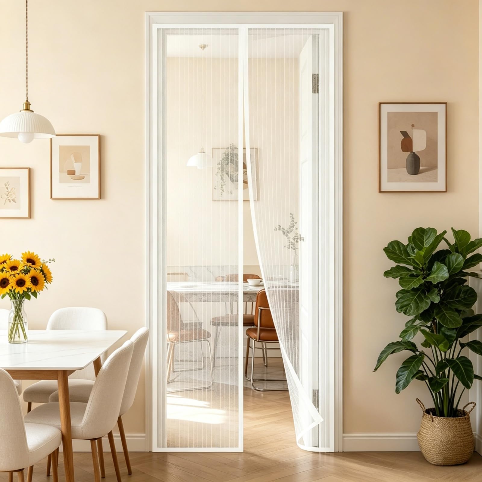 Magnetic Fly Screen Door 74 x 226 cm Keep Bugs Out Lets Fresh Air in Fly Nets for Doors Easy to Install Without Drilling for Terrace, Cellar Sliding Doors, White