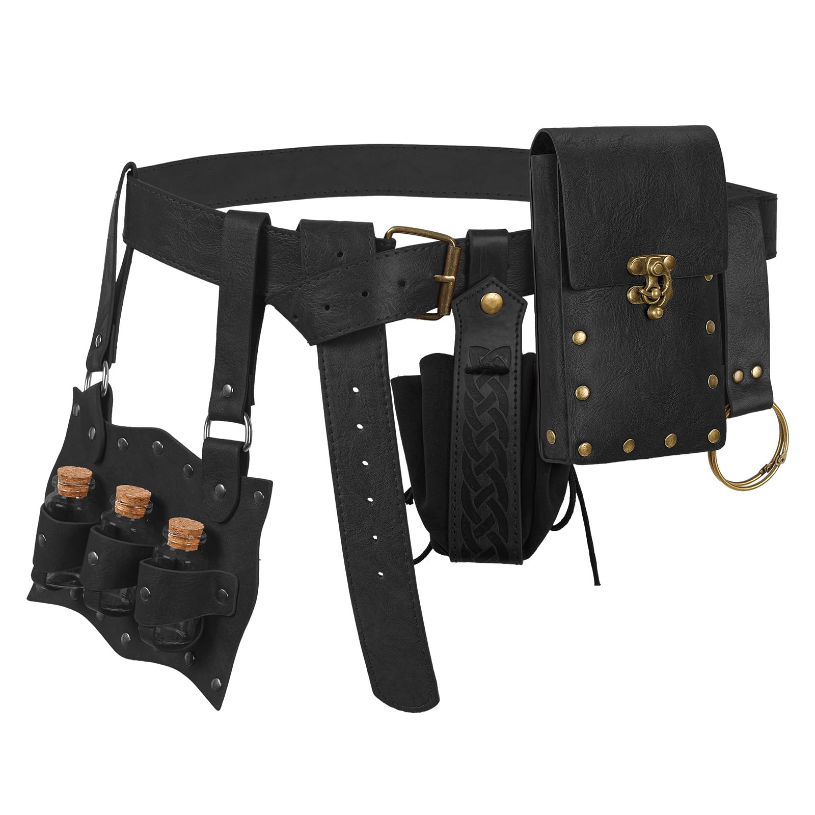 Pddgeun Medieval Renaissance Belt Pouch Coin Purse Pirate Festival Costume Accessory for LARP Halloween Christmas (Black)