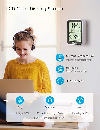 Miniatura 3 de Govee Termómetro higrómetro sensor preciso de temperatura y humedad interior con alerta de notificación pantalla LCD Bluetooth de temperatura y