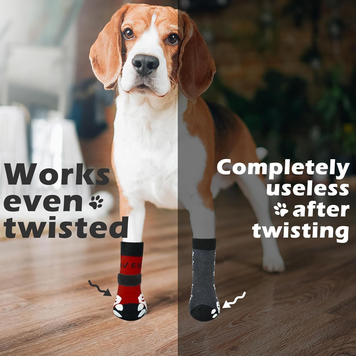 EXPAWLORER Juego de 6 calcetines antideslizantes, para evitar lamerse patas, pavimento caliente, mejor control de tracción en suelos de madera, botines para perros pequeños, medianos y grandes