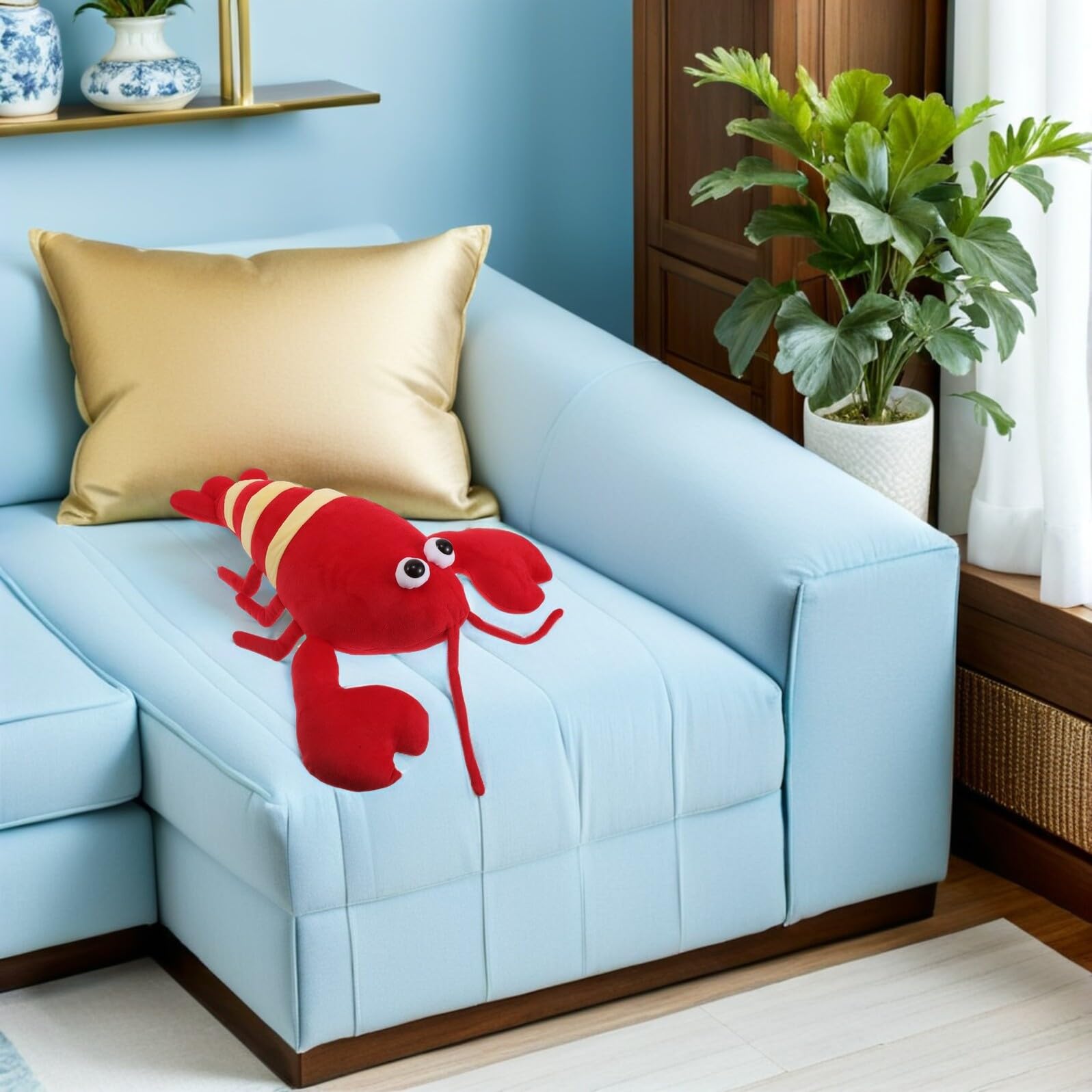 SHINEOFI Cuscino Peluche a Forma di Aragosta 60 Cm Morbido Imbottito in Lanugine e Cotone Pp, Decorazione Casa e Ufficio, Giocattolo Educativo, Lavabile in Lavatrice