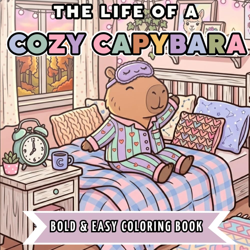The Life of a Cozy Capybara: Bold and Easy Coloring Pages Featuring Cute Daily Adventures for Relaxation and Stress Relief