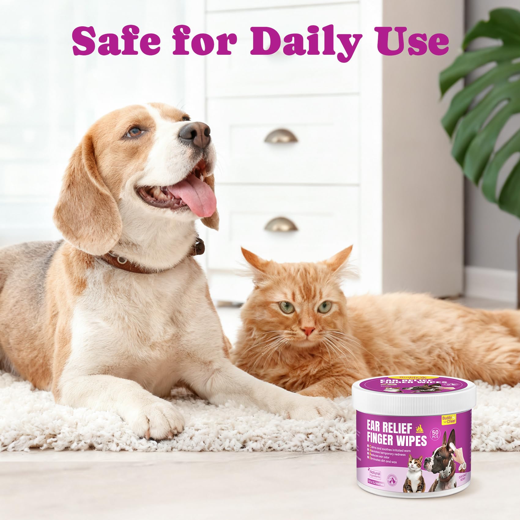 Pet Ear Cleaning Finger Wipes for Dogs & Cats - Dog Ear Cleaner with Aloe, Coconut Oil & Ginseng - Finger Dog Ear Wipes to Relieve Ear Itching, Infections, Wax & Smelly Ears - 50 Ct - Coconut Scent - image 8