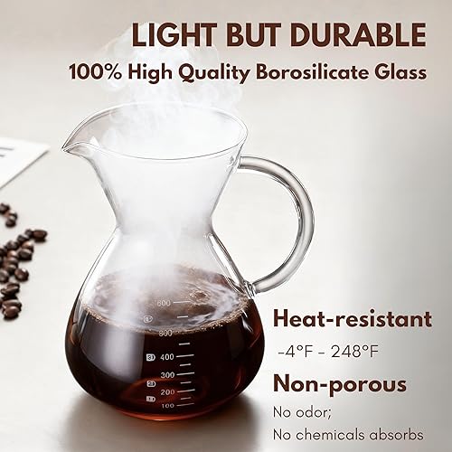 Miniatura 4 de Cafetera vertida, jarra de vidrio de borosilicato, filtro sin papel reutilizable de acero inoxidable, para el hogar, la oficina, restauración y