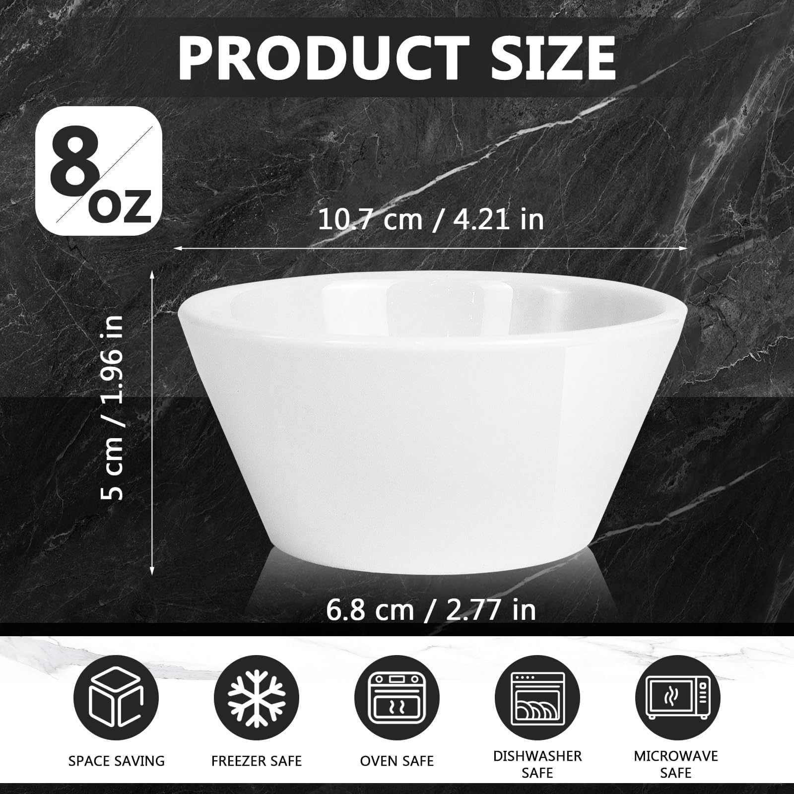 Lot de 18 Ramequins en Porcelaine Blanche 240 ml, Petits Bols à Dessert, Coupelles pour Glace, Sauce, Apéritif, Snacks et Fruits, Empilables, Compatibles Micro-ondes, Four et Lave-vaisselle