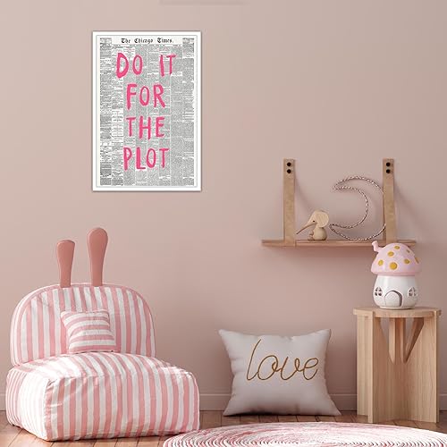 Miniatura 7 de Lienzo de periódico vintage de Chicago en blanco y negro, arte de pared, con cita rosa, con frase "Do It For The Plot Room", póster estético retro