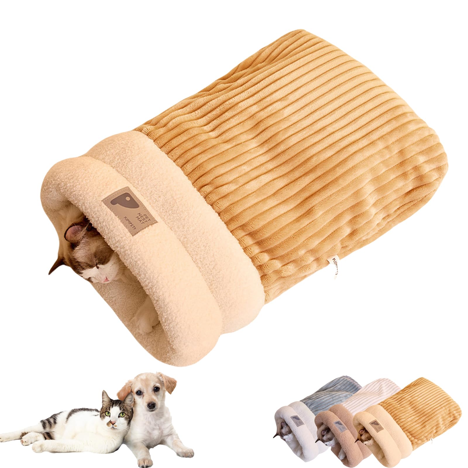 Cat Sleeping Bag, Cat Beds for Indoor Cats, 360Β° All-Around Warmth, Large Pocket (Brown,M)