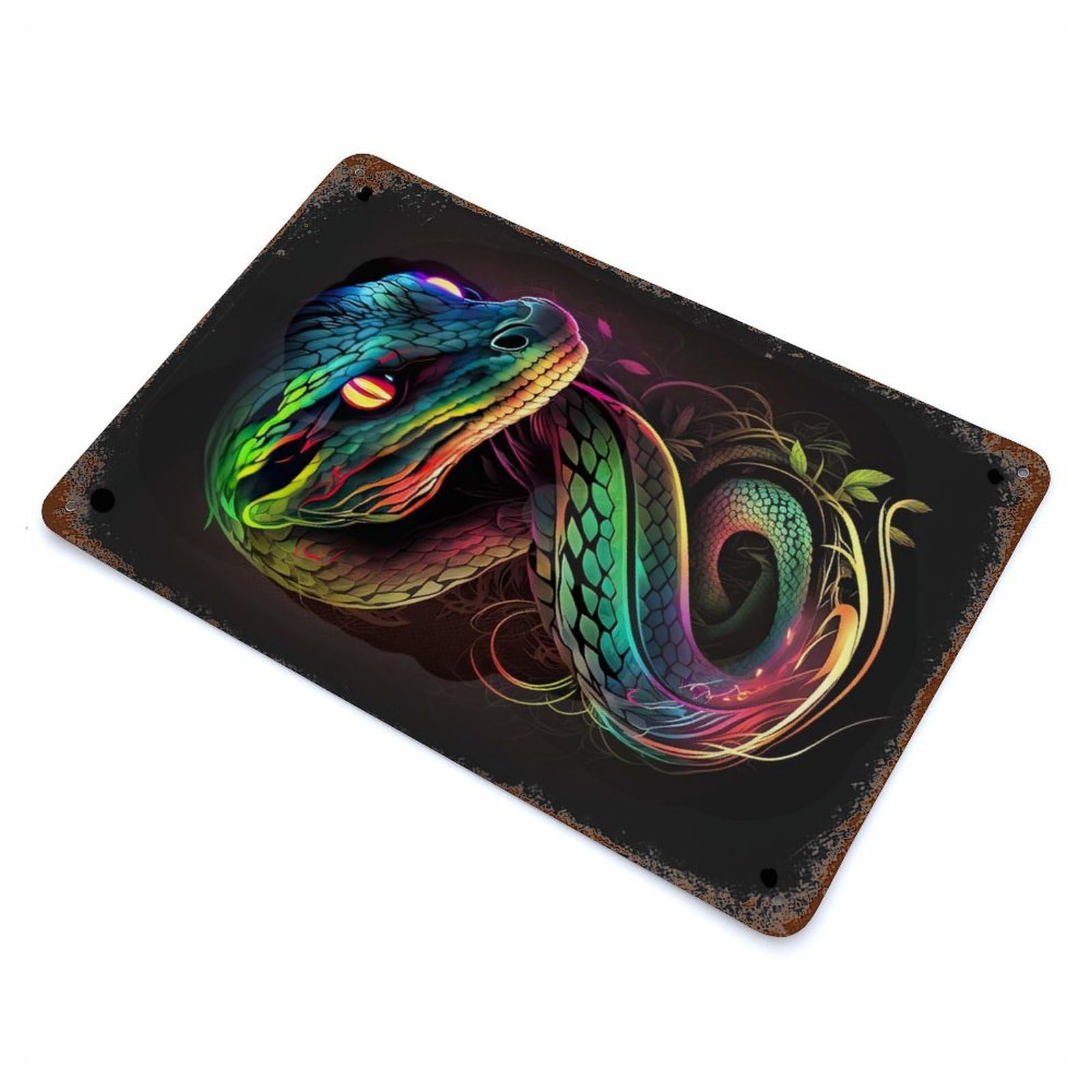 Distressed Metal Wall Sign Snake Neon Art 11.8"x7.9", Decorative Metal Wall Art for Farmhouse, Kitchen And Entryway Decor