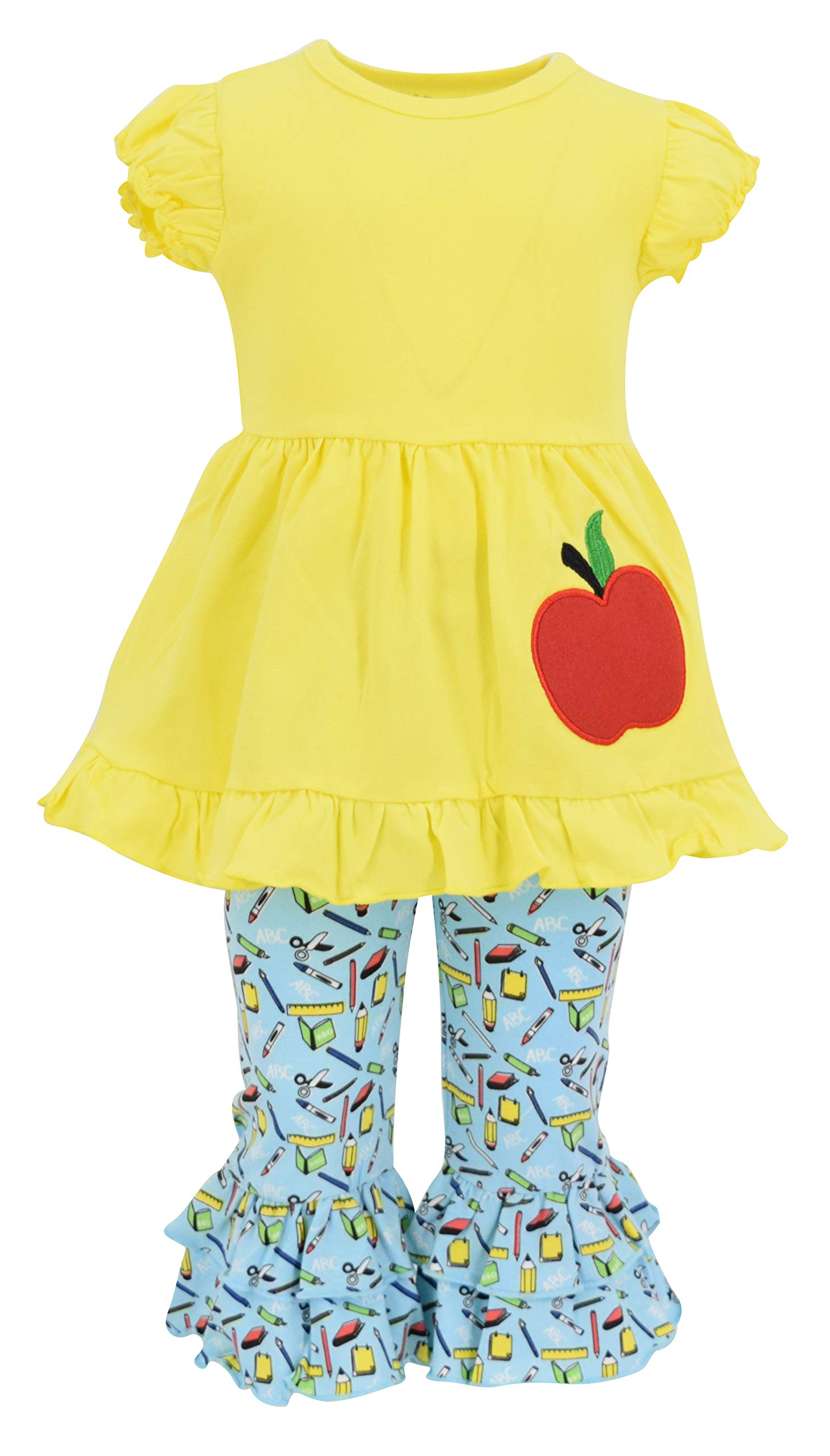 Unique Baby Girls Back to School Apple Embroidered 2 Piece Outfit