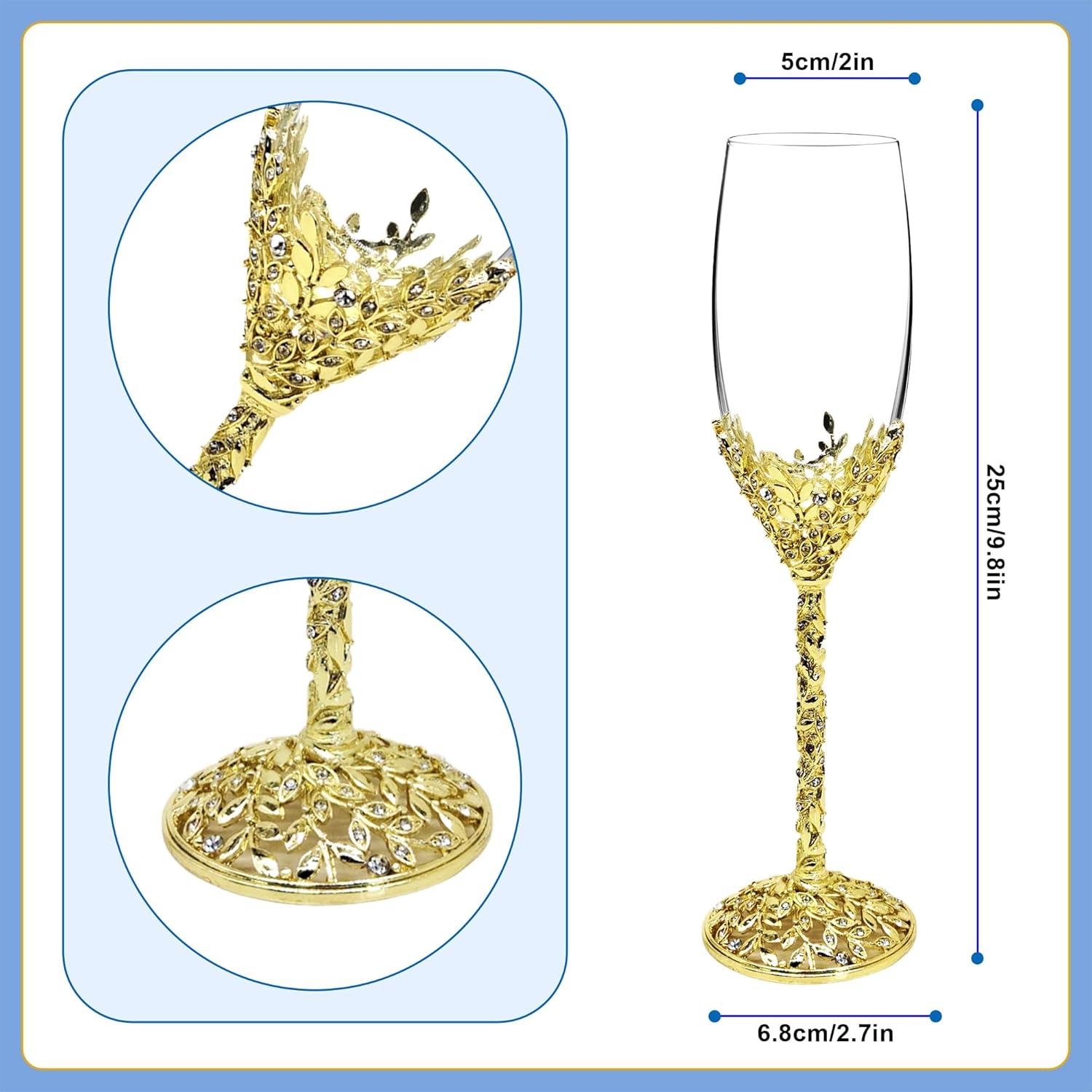 Gold Champagne Flutes -His and Hers,Wedding Toasting Glasses for Wedding,Engagement Celebrations, Bridal Shower and Registry Idea,Wine Glasses for Bride and Groom Gifts,7oz (Light Glod) - Image 3