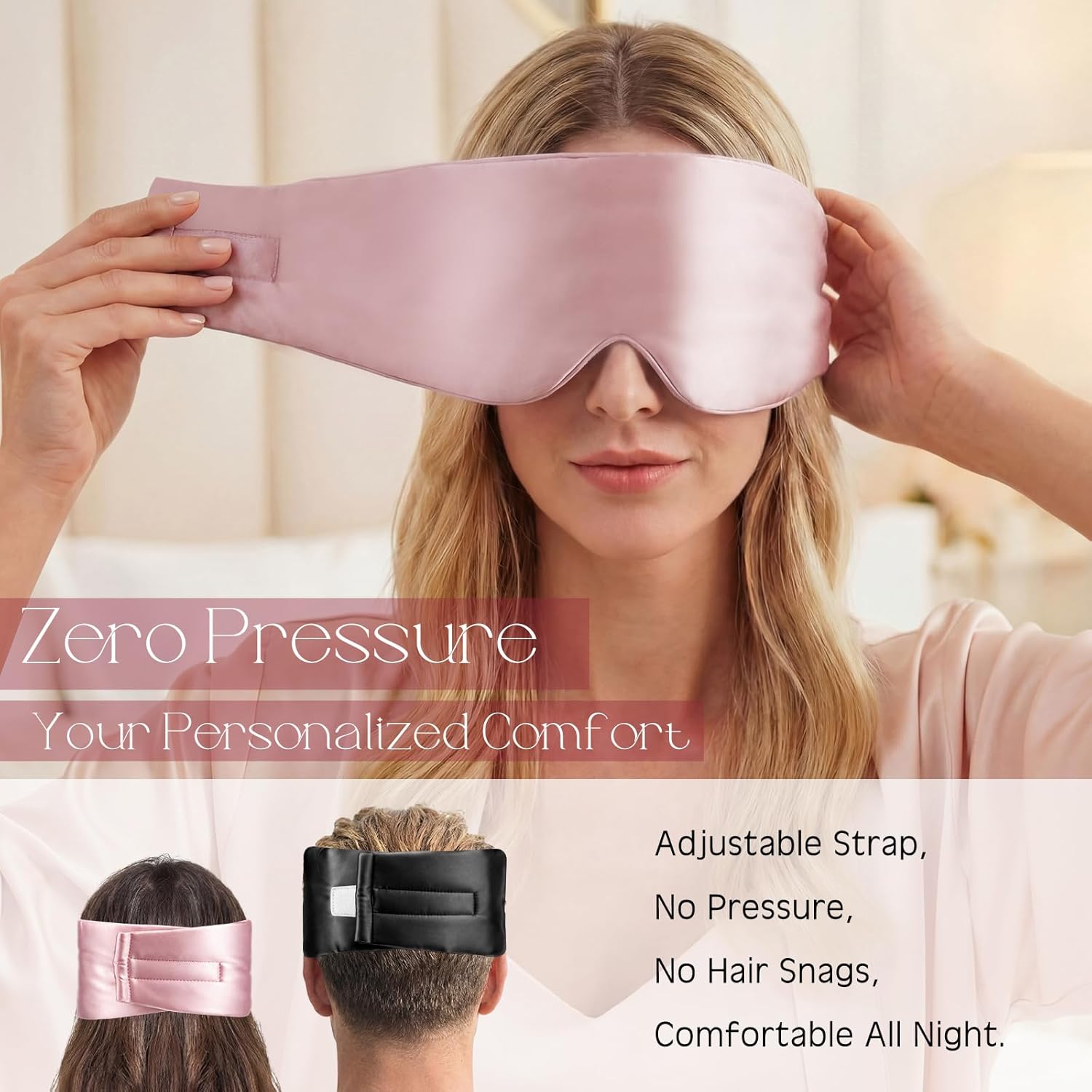 Bonuci 2 Pack Silk Sleep Mask for Sleeping 100% Mulberry Silk Eye Mask for Women Men, Soft Face-Hugging Padded Eye Cover with Adjustable Band for Side Sleeper Relaxation Meditation Naps