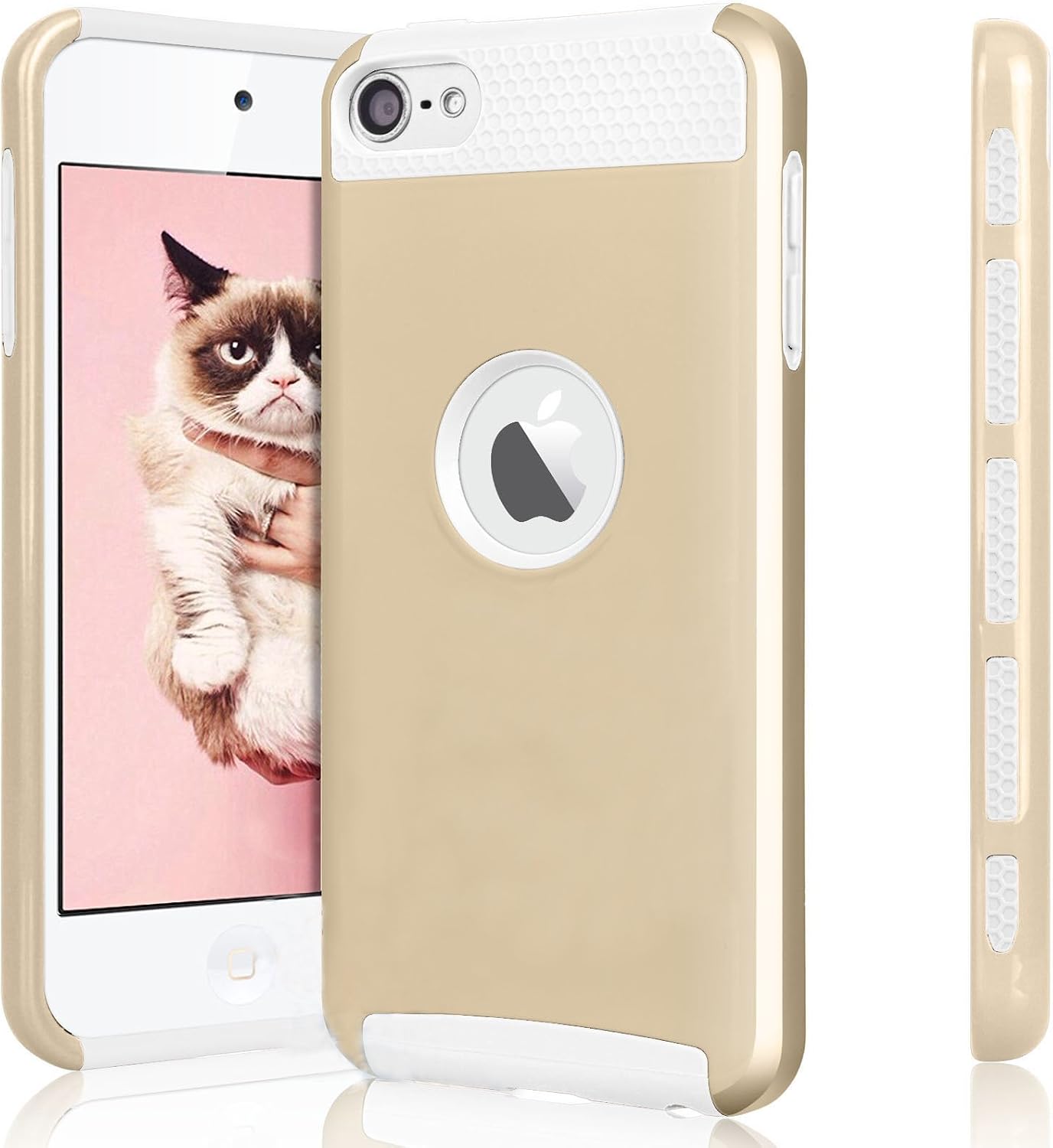 J.west iPod Touch 6 Case,iPod Touch 5 Case,Slim Fit Protective iPod Touch Case 2-Piece Style Hybrid Hard Case Cover for Apple iPod Touch 5 6th Generation (Golden&White)
