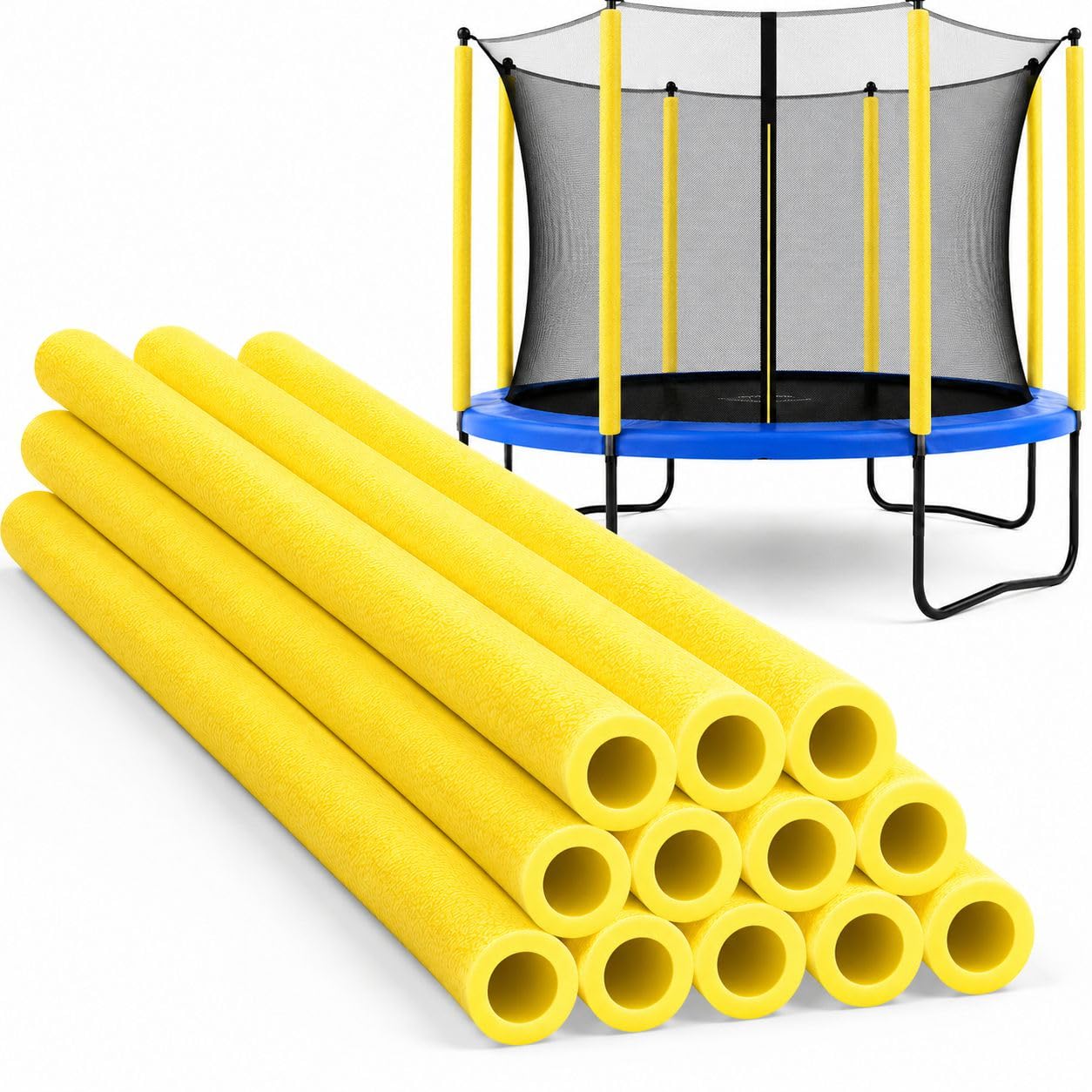 12Pcs Trampoline Pole Foam Sleeves - 88cm Waterproof Round Tube Protective Trampoline Spring Cover Padding, Trampoline Accessories Replacement Parts for Poles with 2.5cm-2.6cm Diameter