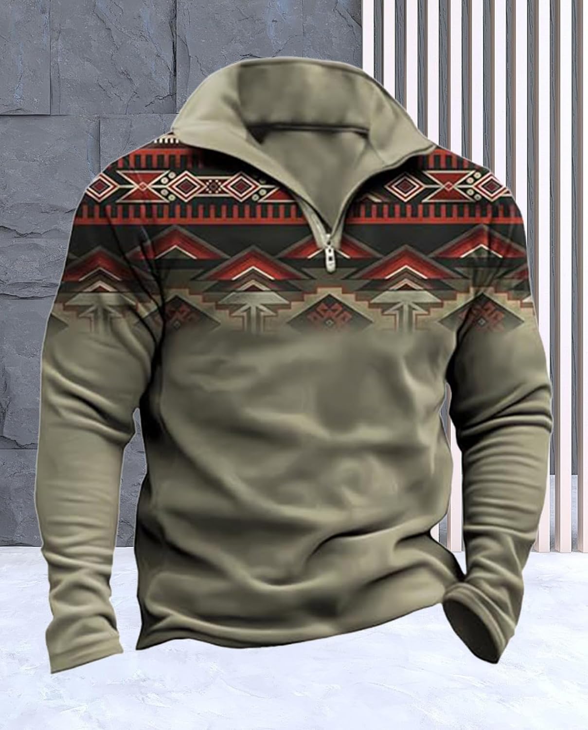 Western Sweatshirts for Men Aztec Cowboy Vintage Graphic Fleece Hoodie Mens Quarter Zip Pullover Country Jacket - Image 3