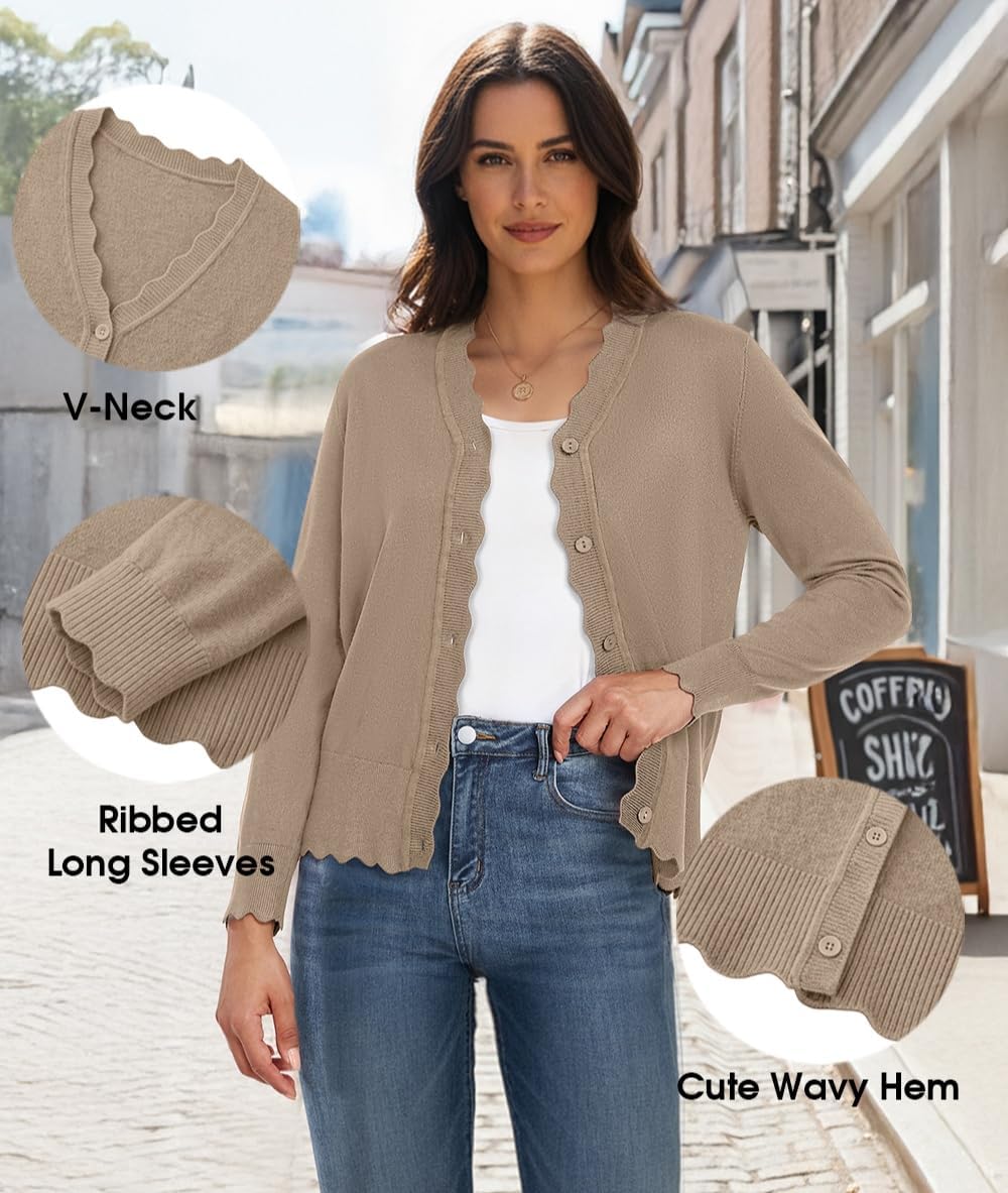 GRECERELLE Women's Long Sleeve V-Neck Button Down Cardigan Knit Shrugs Sweater - Image 5