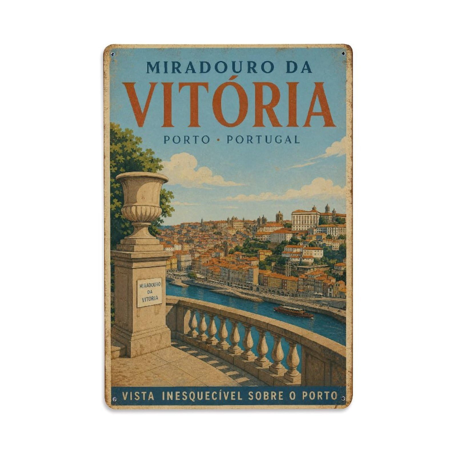 Huiyhb 8X12inch(20X30cm) Vintage Travel Miradouro Vitoria Viewpoint Panorama Portugal Metal Tin Sign