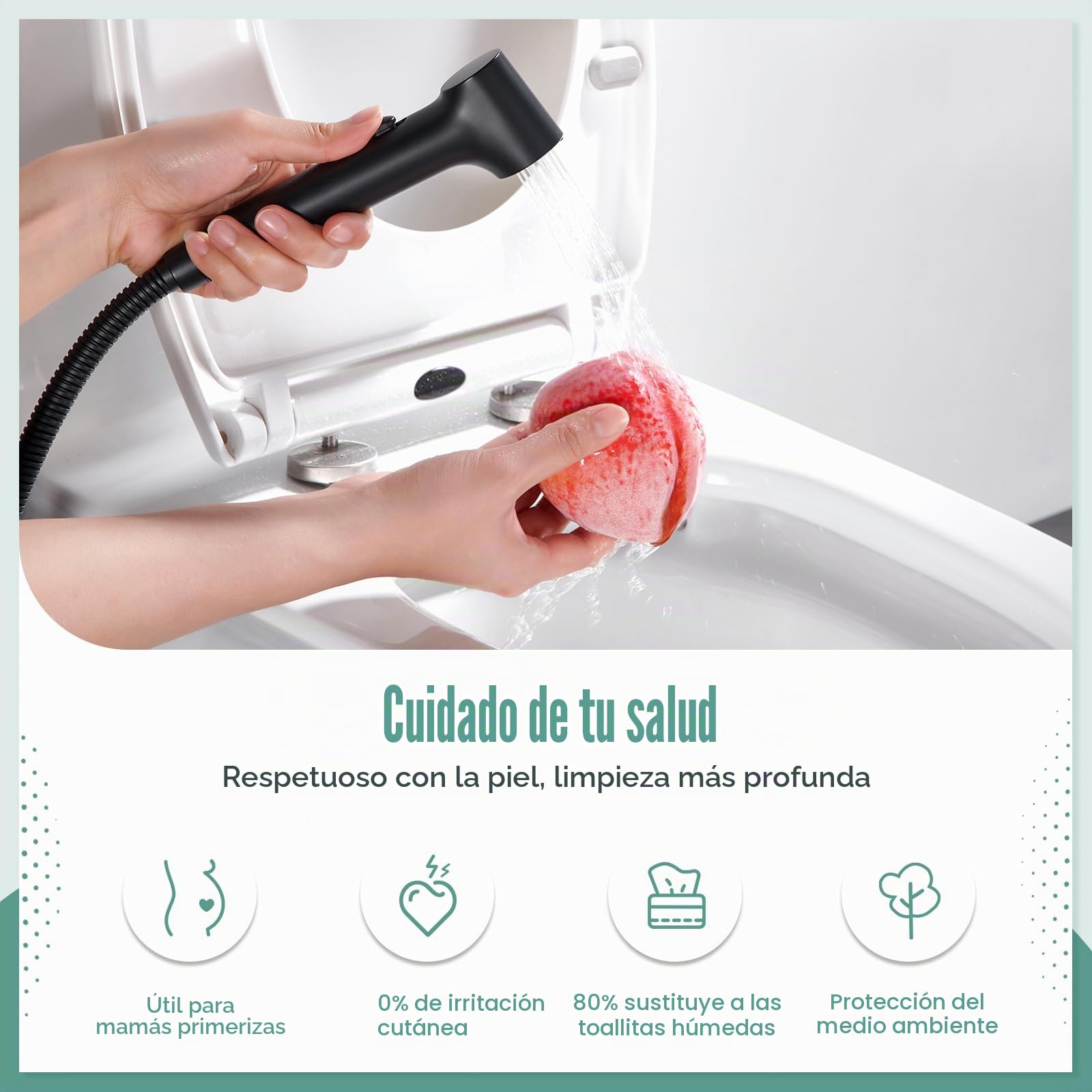 Faustina Bidé Ducha de Mano Conjunto de higiene personal para WC cuarto de baño, Grifo de Fijación con Pistola de Pulverización ajustable Bidé Ducha, montaje en pared de Latón negro mate