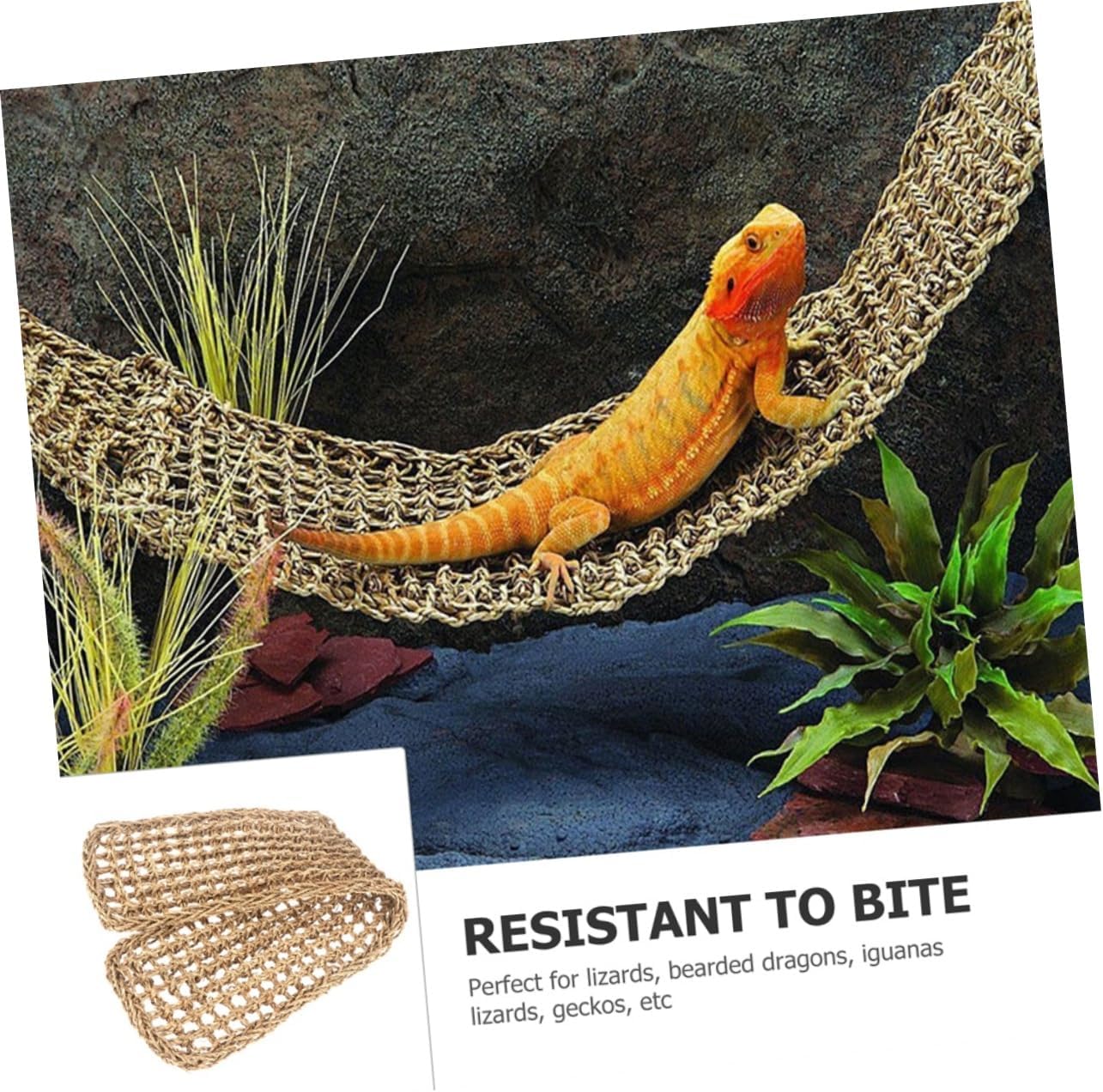 2PCS Bearded Dragon Hammocks Natural Seagrass Reptile Lounger for Lizards Climbing and Nesting PET Cushions for Terrarium