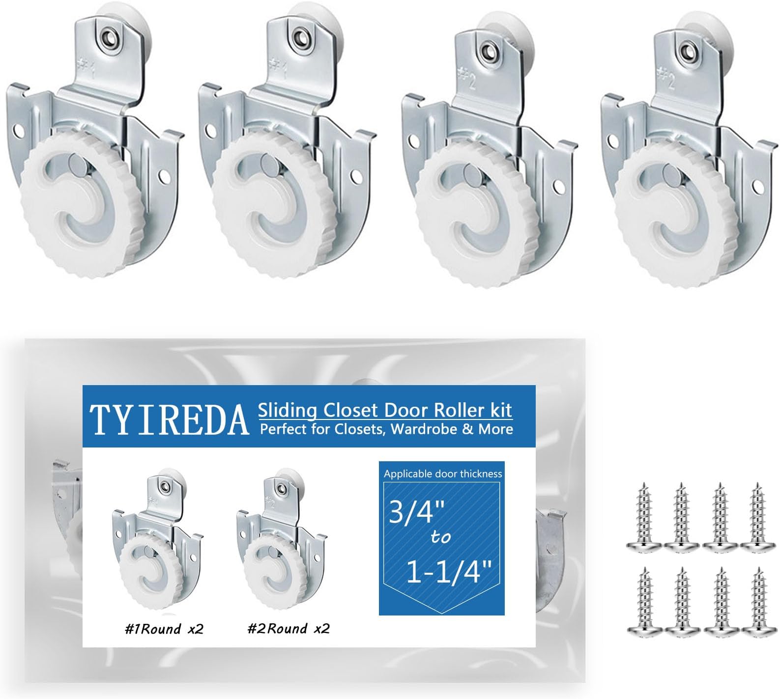 Closet Sliding Door Track Kit, Sliding Closet Door Hardware Rollers Wardrobe Adjustable Door Hooks with 8 Screws to Allow Wardrobe Cabinet to Slide Smoothly and Quietly (4)