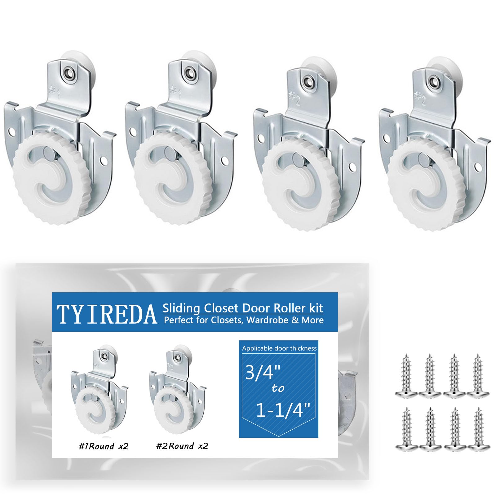 Closet Sliding Door Track Kit, Sliding Closet Door Hardware Rollers Wardrobe Adjustable Door Hooks with 8 Screws to Allow Wardrobe Cabinet to Slide Smoothly and Quietly (4)