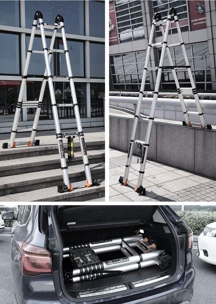 OKUOKA 11ft/14ft/16.5ft/19ft/22ft/24ft/27ft Telescoping Ladder Aluminum Extension Folding Ladder, Multi-Purpose Telescopic Ladder with Slip-Proof, Max Load 300kg (Size : 2.1M+2.1M(4.2M/14
