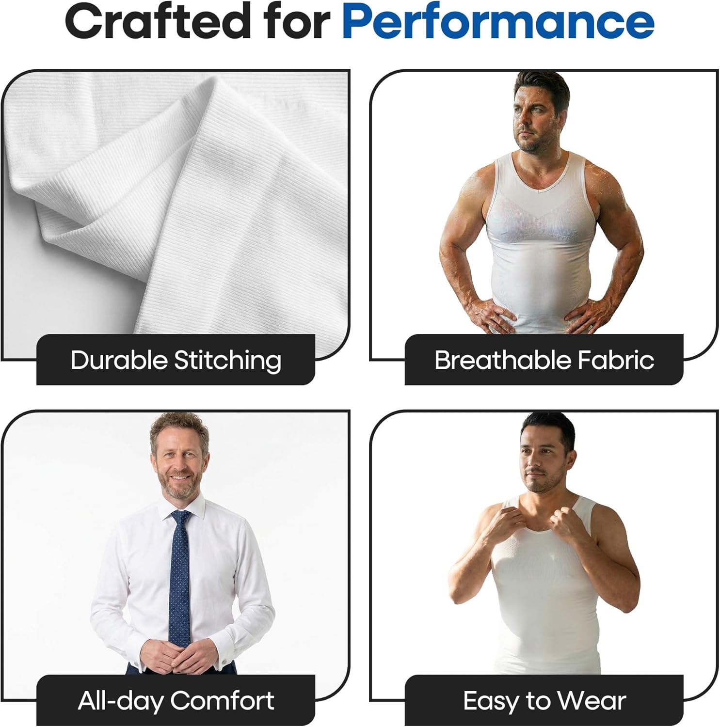 ARMSTRONG AMERICA Mens Compression Shirt Slimming Shapewear | V Neck Gynecomastia Compression Shirts for Men | Body Shaper