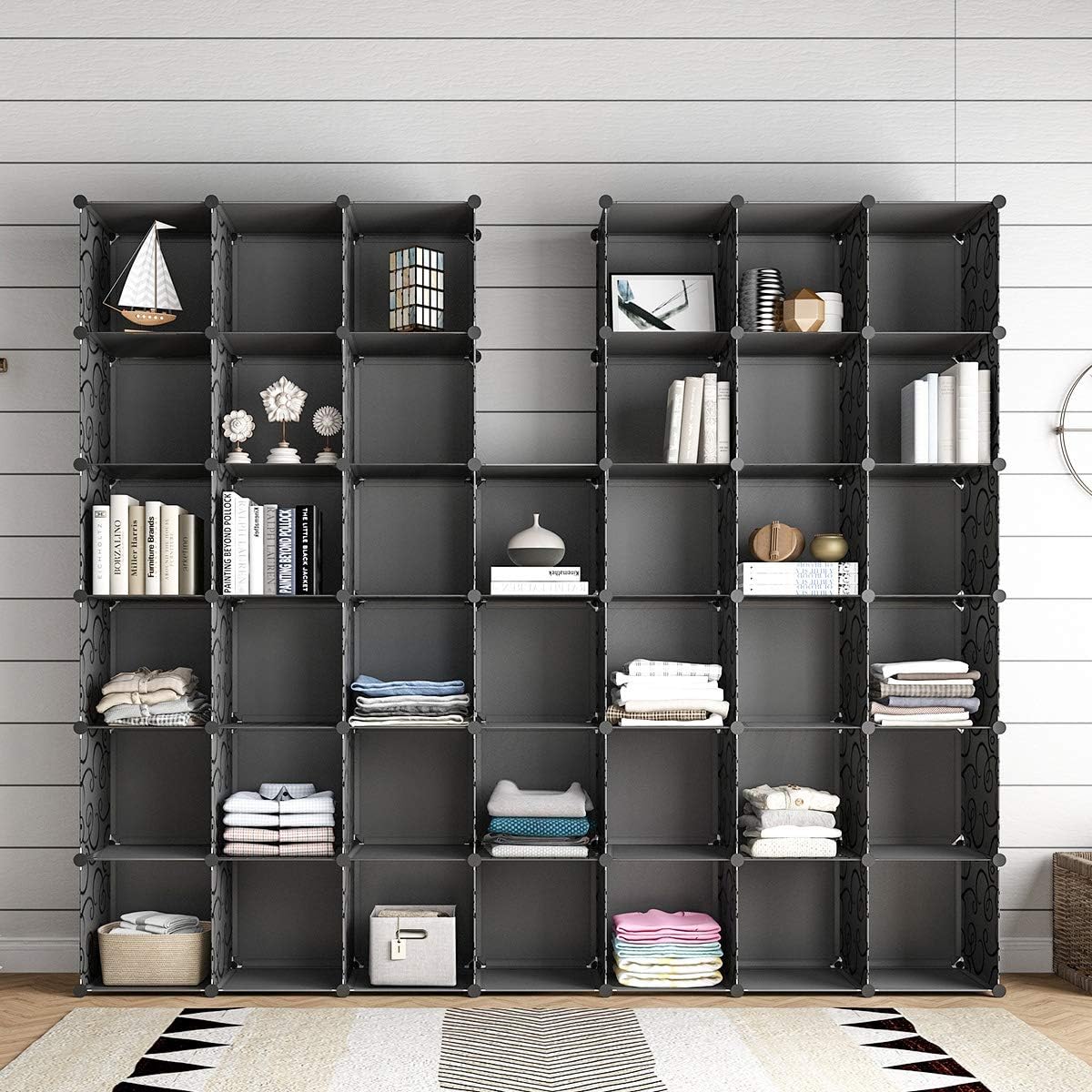 KOUSI Large Cube Storage - 14"x18" Depth Cube Organizer Cube Storage Shelves Cubby Organizing Closet Storage Organizer Cabinet Shelving Bookshelf Toy Organizer, Black,40 Cubes