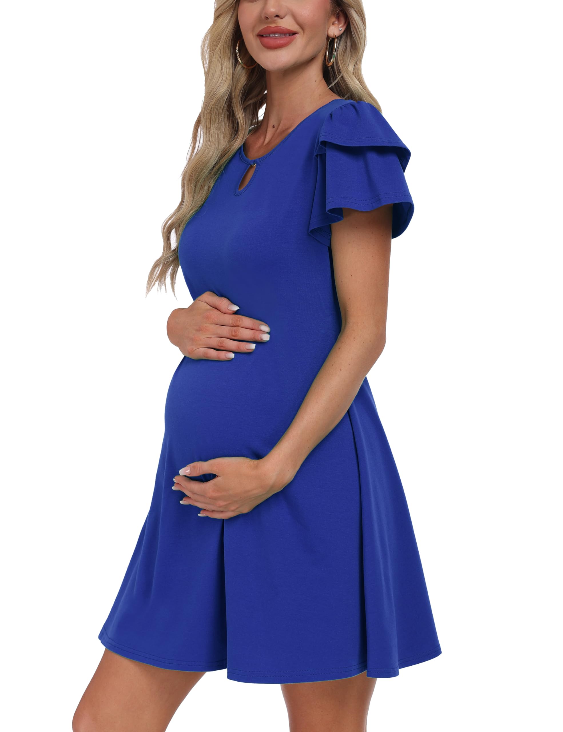VmSlyii Summer Short Ruffle Sleeve Maternity Dress Causal Mini Flatering Baby Shower Dresses