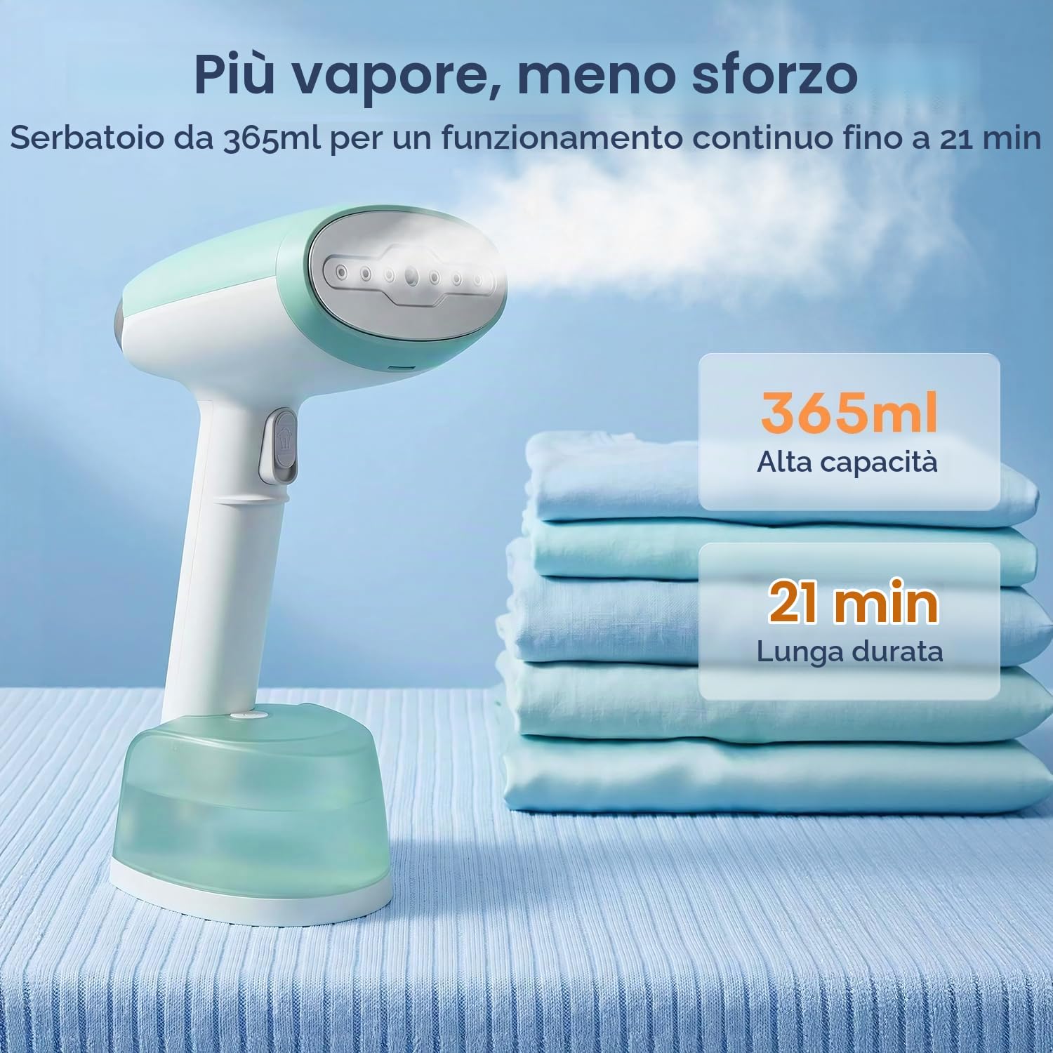 Ferro da Stiro Verticale, Stiratore a Vapore Portatile 1500W con Serbatoio 365ml, 2 Modalità Vapore, Spazzola per Tessuti, Vaporetta da Viaggio per Casa e Ufficio, Pronto in 25 Secondi