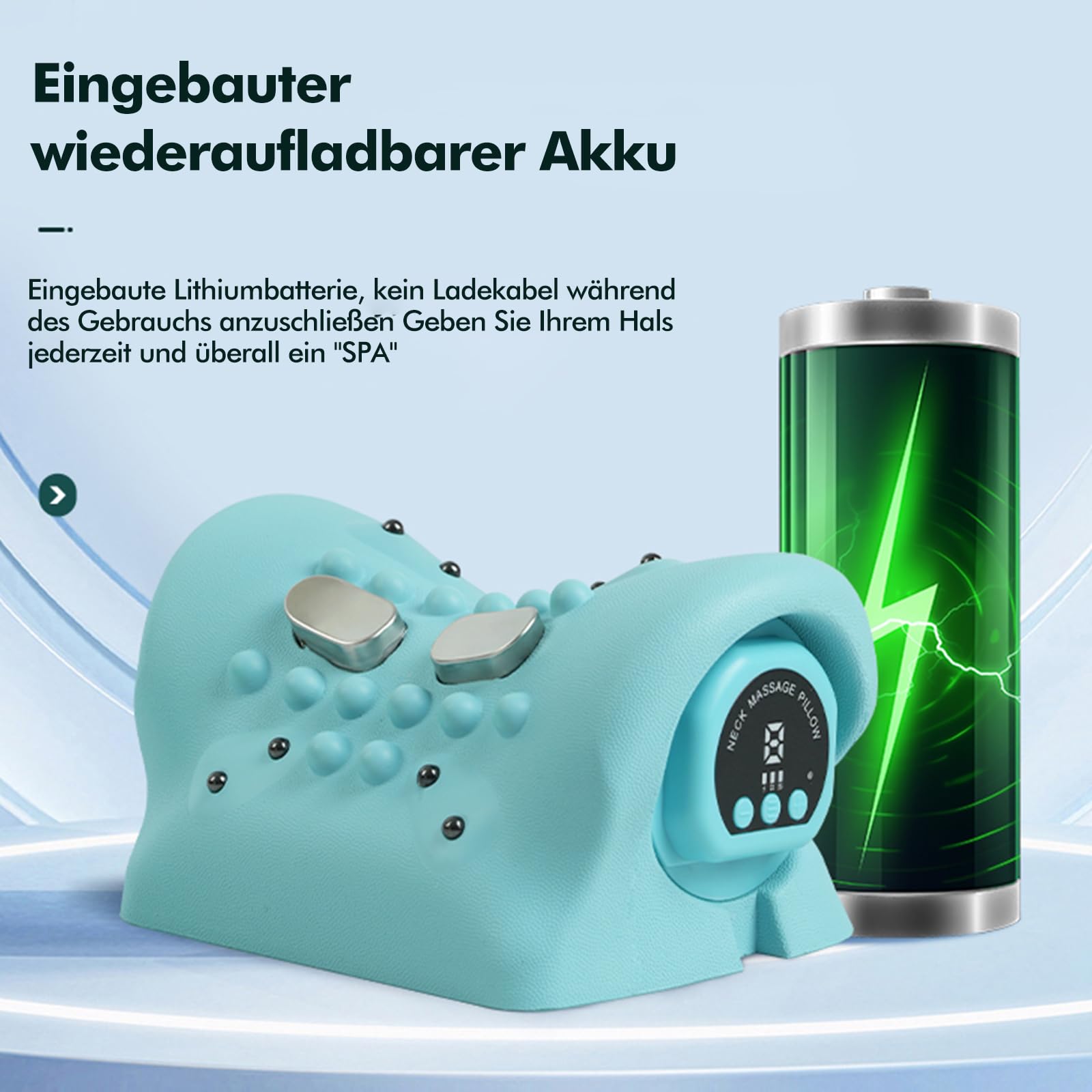 Nackenmassagegerät mit Wärme, EMS Massagegerät Nacken Kabelloses Massagekissen mit Konstanter Temperatur, 3 Modi, 6 Einstellbare Frequenzen für Nacken zur Schmerzlinderung