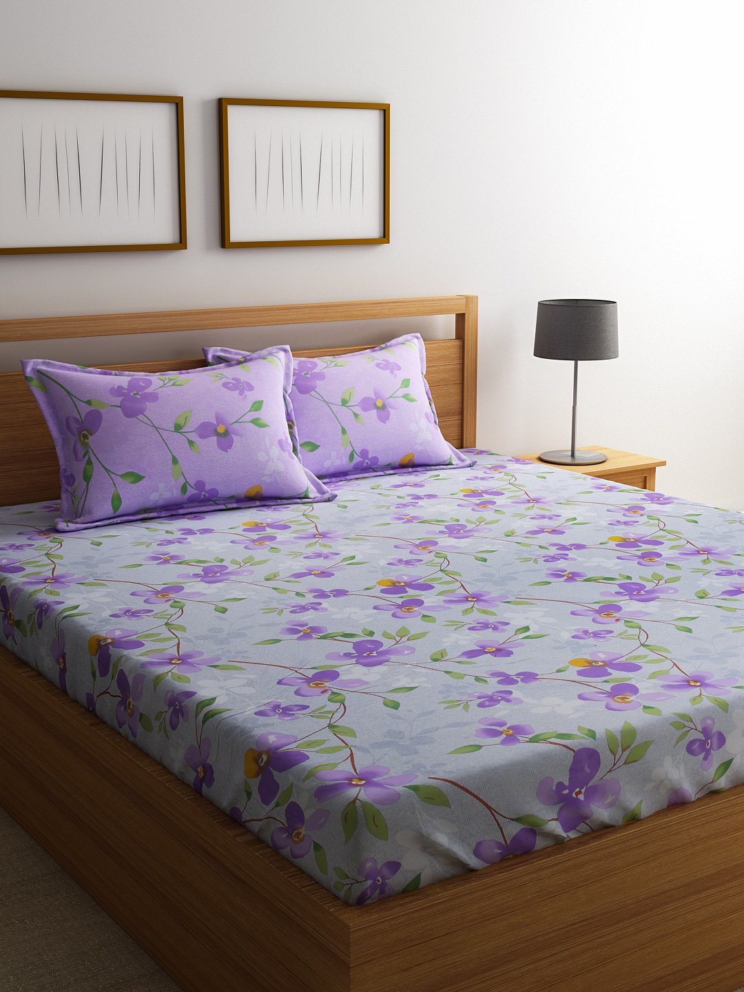 Raymond Home 144 TC Cotton Double Bedsheet with 2 Pillow Covers - King, Purple