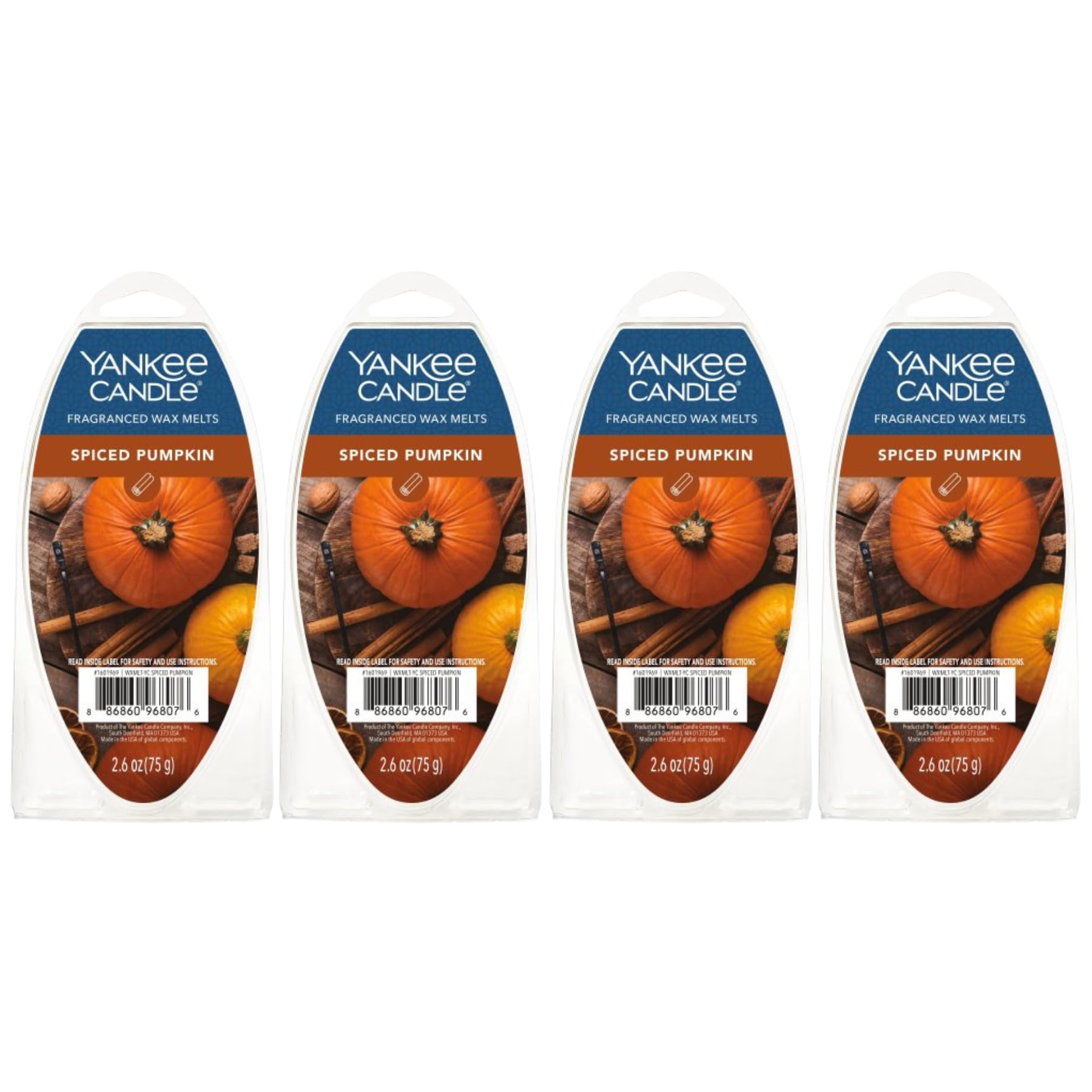 Yankee Candle Scented Wax Melts for Wax Warmers, Long Lasting Home Fragrance, Odor Eliminating Wax Cubes, Spiced Pumpkin, 6 Count (Pack of 4)