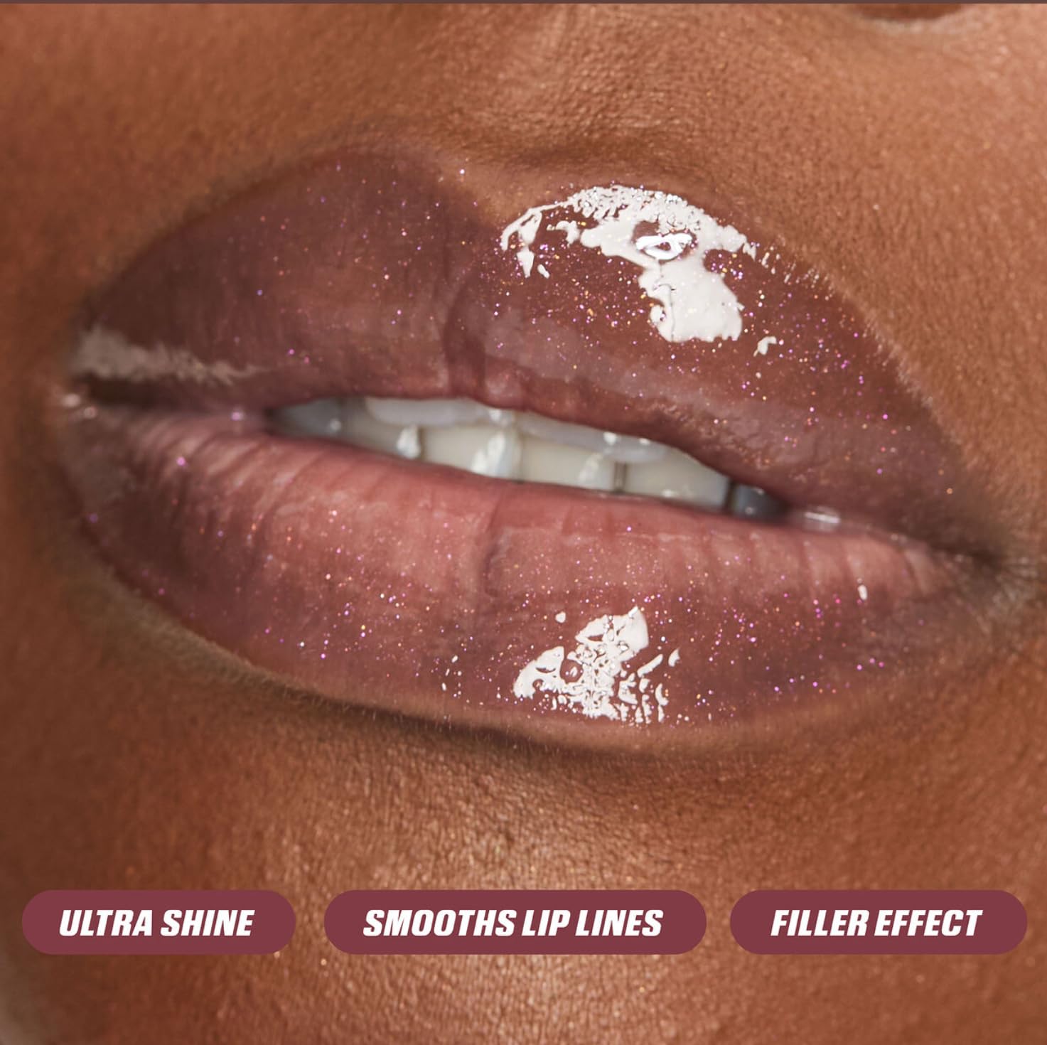 Huda Faux Filler Icy Nude Shimmer Lip Gloss - She Glitzy (sheer clear iridescent) - 0.13 fl oz / 3.9 mL