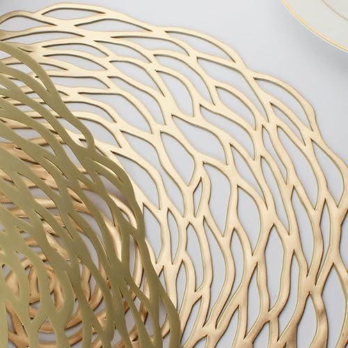 Miniatura 6 de Evevde - Juego de 4 manteles individuales redondos dorados para mesa de comedor, manteles individuales de vinilo de plástico metálico,