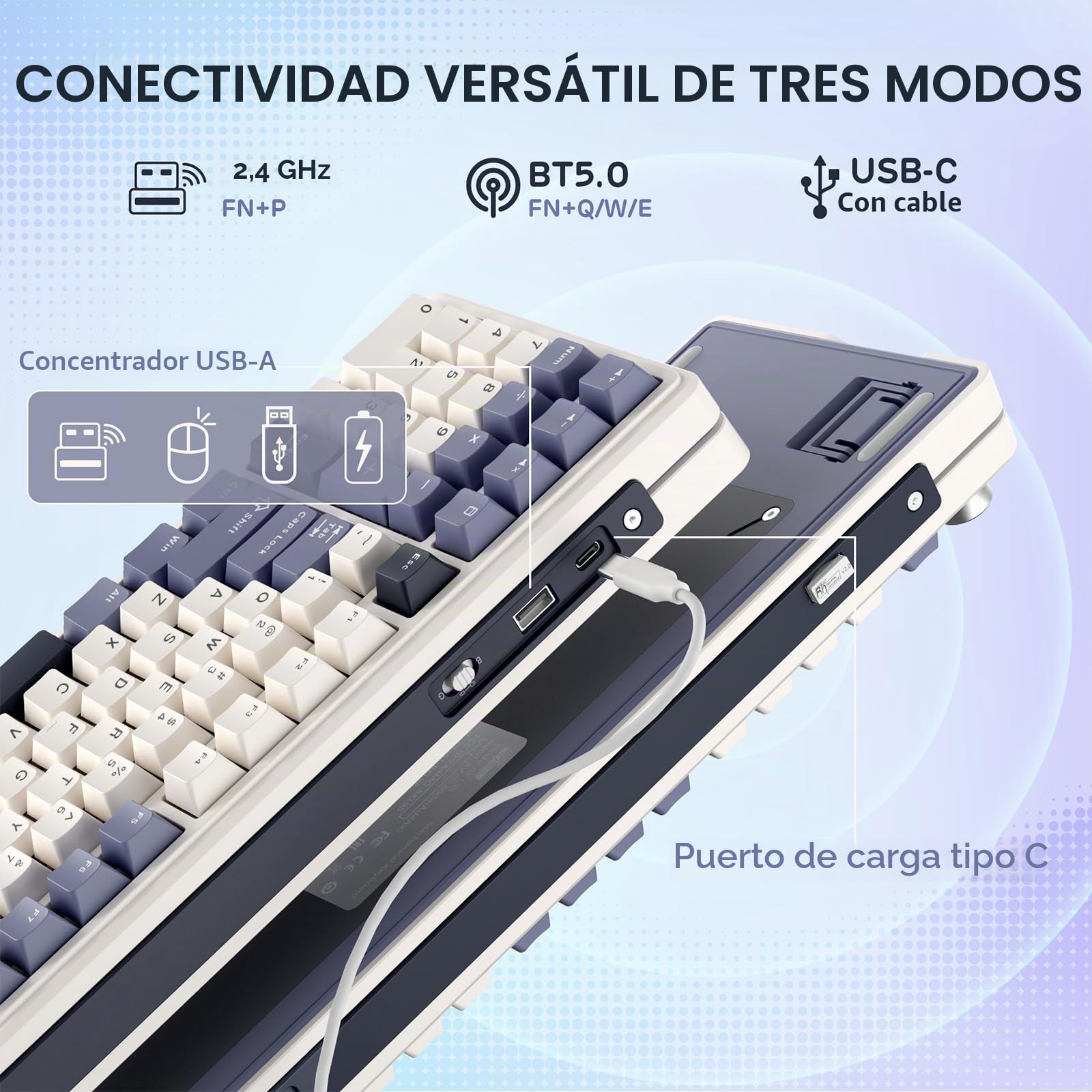 RK ROYAL KLUDGE L98 Teclado mecánico inalámbrico con teclado numérico para zurdos y perilla intercambiable en caliente, trimodo BT/2.4G/USB-C, software profesional