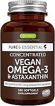 Omega 3 Vegan, Algae Oil & Astaxanthin Antioxidant, 1344mg Omega 3, 180 Capsules, 400mg DHA & 200mg EPA,Clean Ingredients, Softgel Easy to Swallow - Igennus