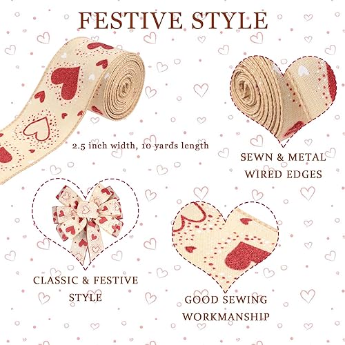 Miniatura 8 de Cinta para el día de San Valentín con alambre, cintas de tela de corazón de amor rojo, envoltura de regalos, manualidades, corona, lazo, boda,