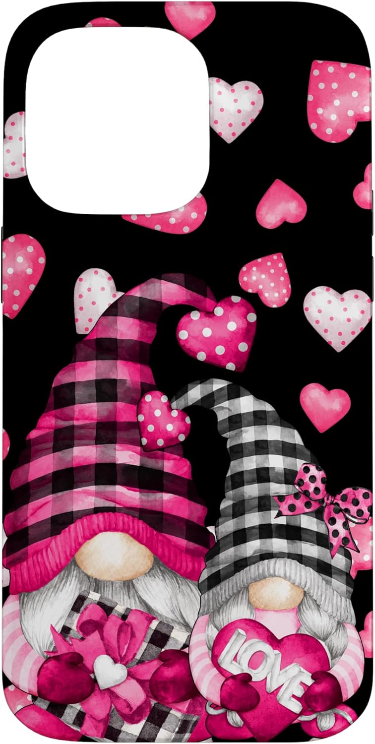 Pink Buffalo Plaid Valentines Gnome Cute Love Heart Case for iPhone 14 Pro Max