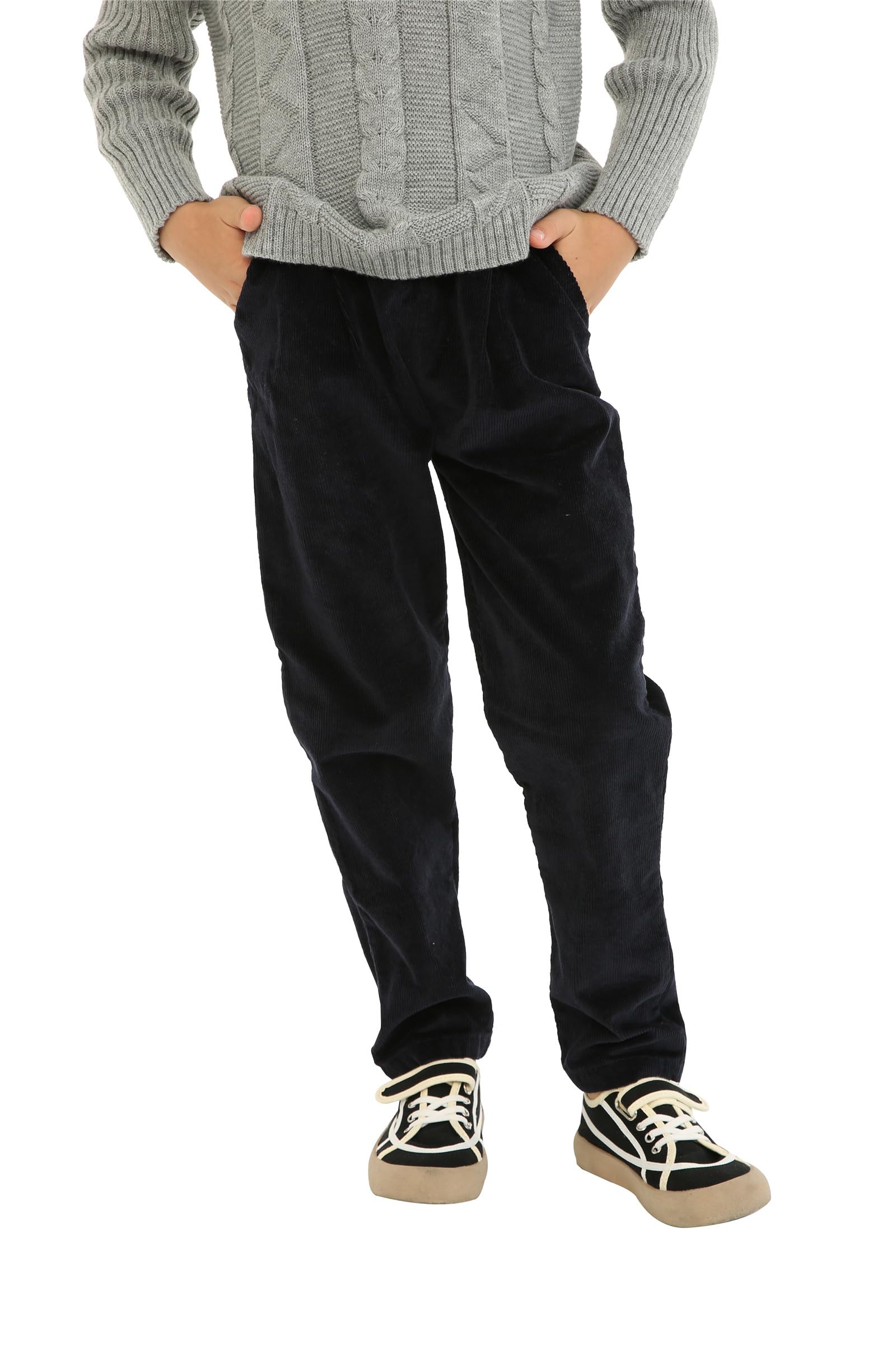 Mud Kingdom Pantalones de pana para niños y niñas, cintura elástica, ajuste recto, pantalones deportivos para niños de 3 a 8 años