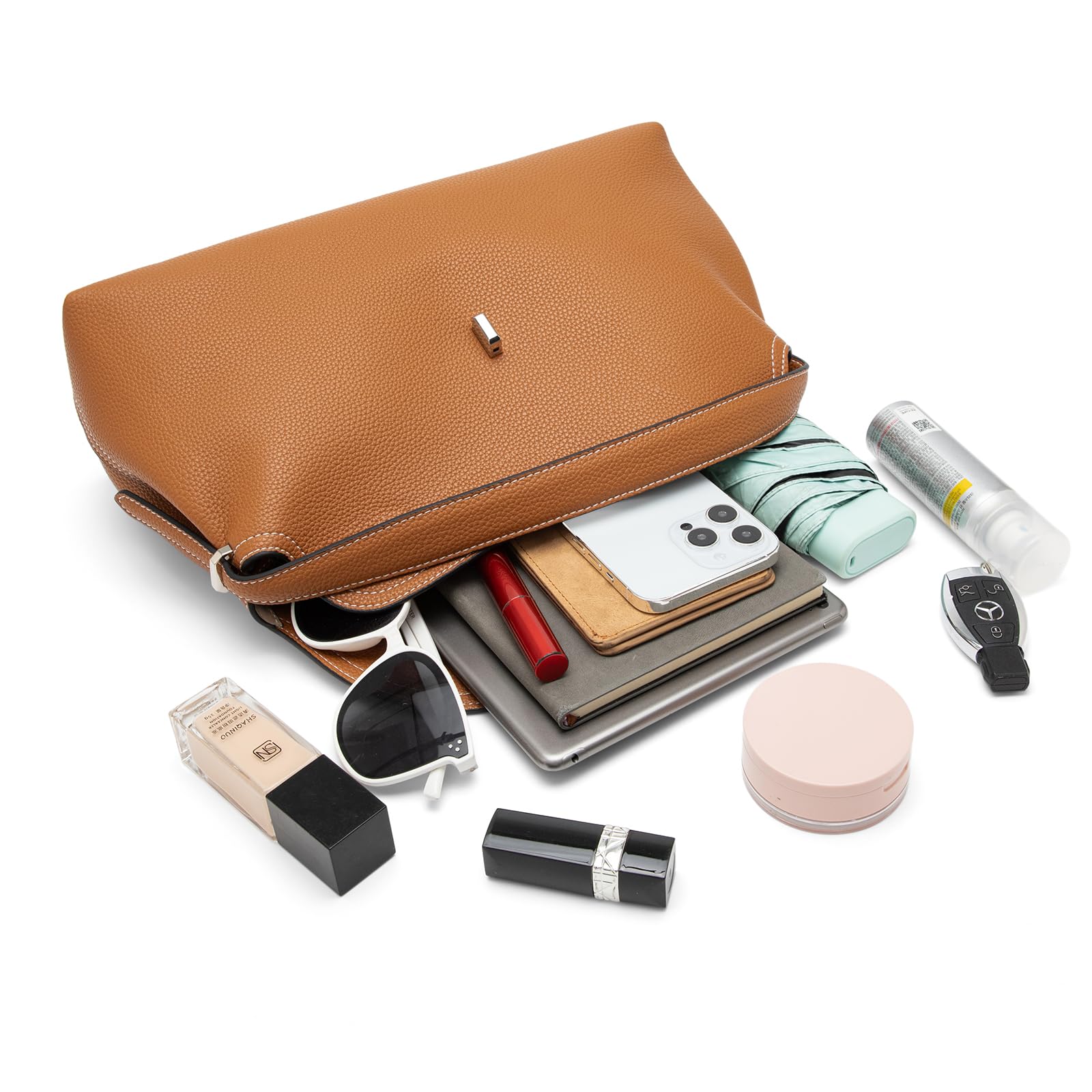 Umhängetasche aus Leder für Damen, mehrere Fächer für Alltag und Reisen