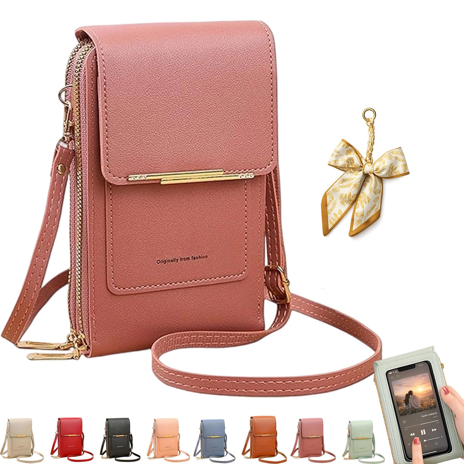 Women's Touch Screen Mobile Phone Messenger Bag, RFID Leather Crossbody Wallet Purse, Anti-Theft Shoulder Strap — view 13