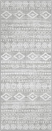 Miniatura 10 de Lahome Alfombra de pasillo gris de granja, ultrafina, lavable, de 2 x 5 pies, con respaldo de goma, antideslizante, con estampado tribal de pelo
