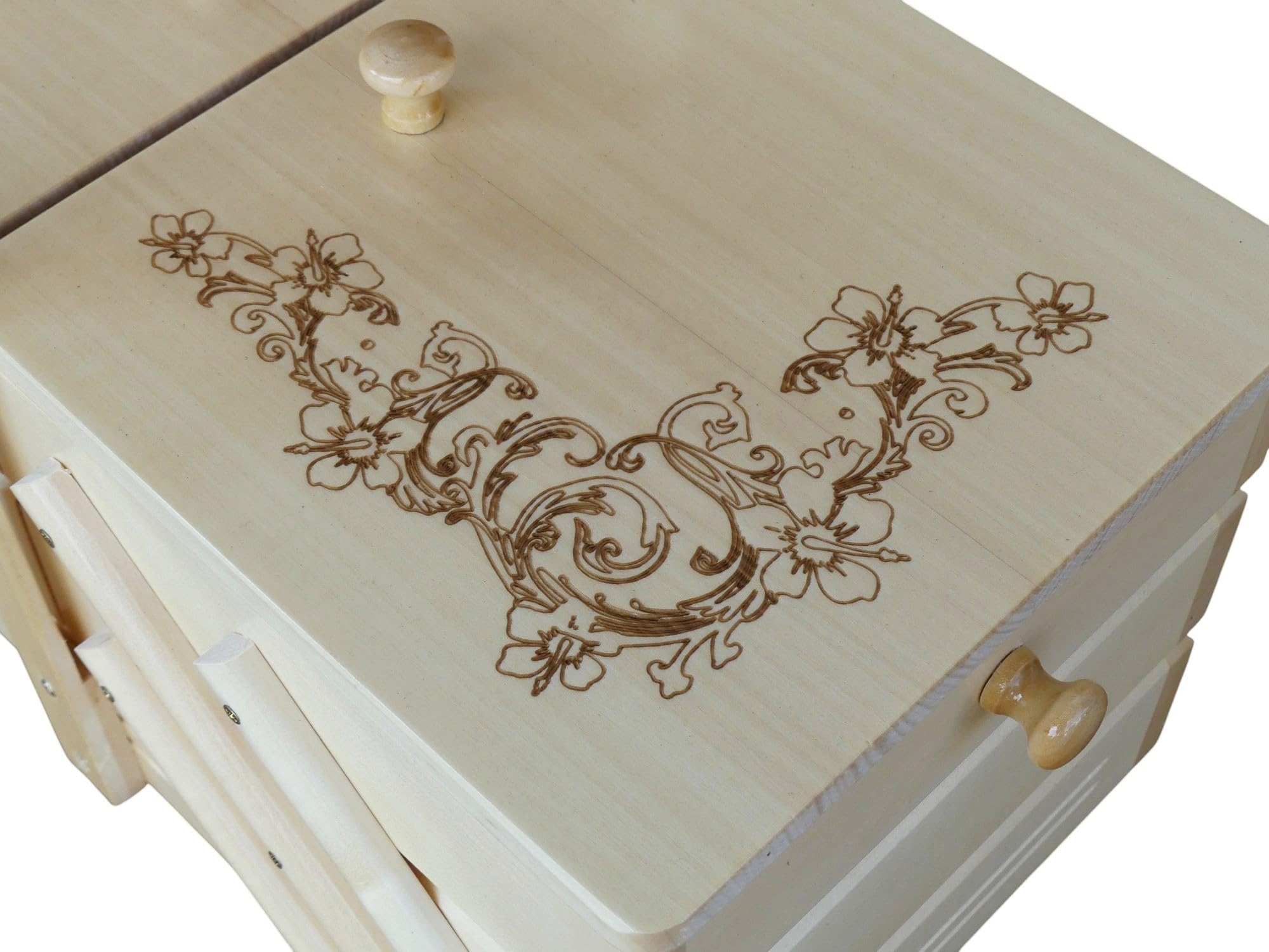 Grande Scatola da Cucito in Legno 32,5×40×22,5 cm - 7 Scomparti - Legno Naturale