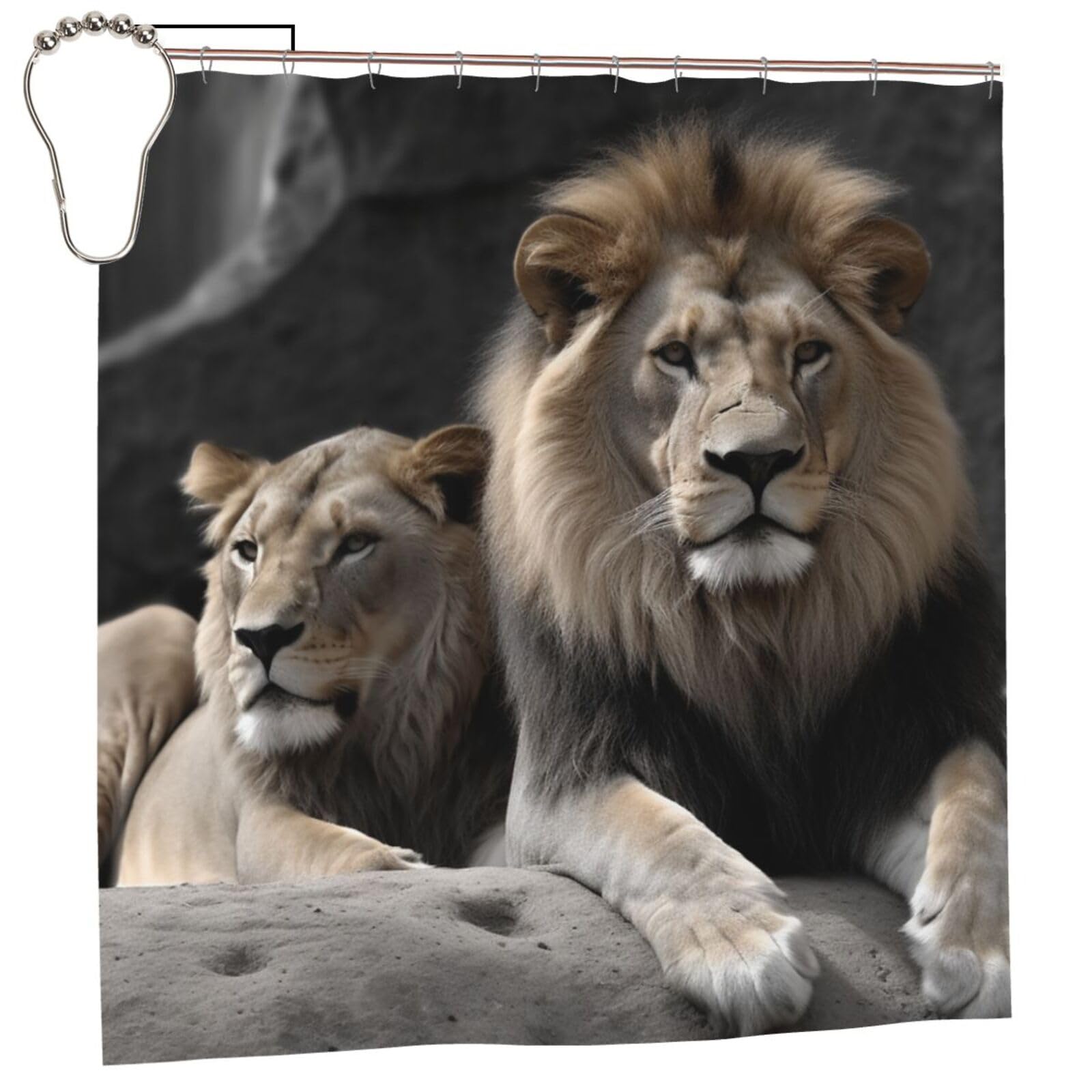 Rideaux de douche imperméables motif lion 182x182 cm avec 12 crochets