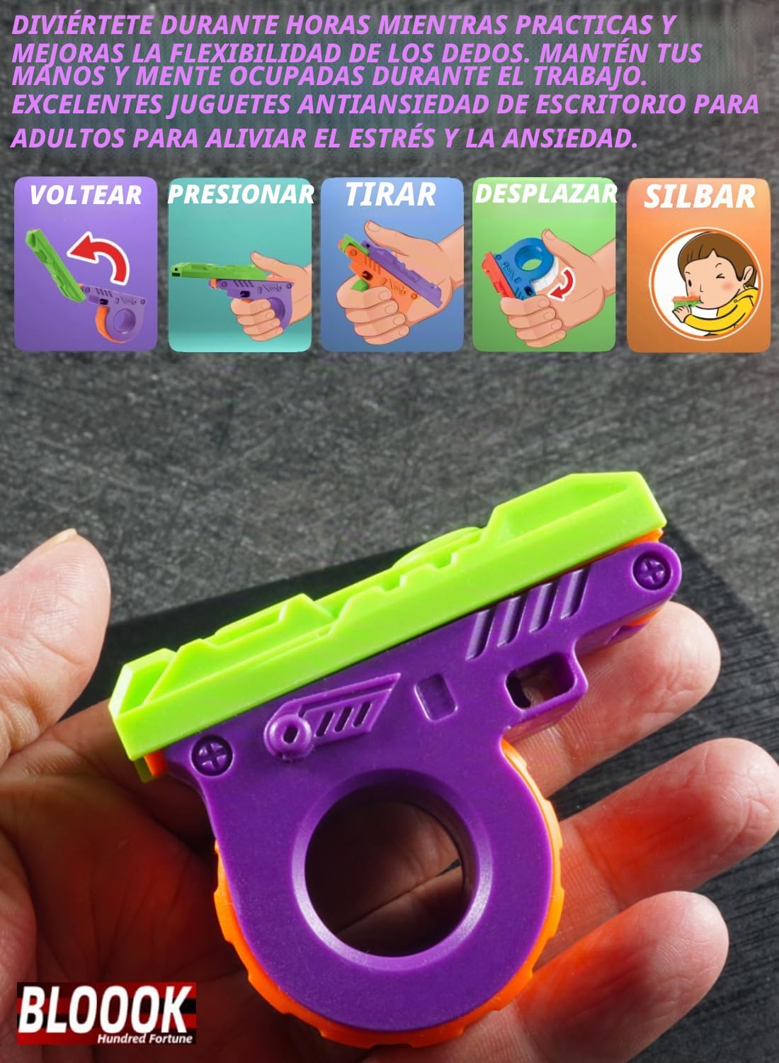 BLOOOK Fidget Toy - Pistola antiestrés Figity Spin,Estimming Toys, Cubo Anti Stress Gadget,Juguete Regalos Fidget Slider para Adultos y Niños de Escritorio, Ideal para Ansiedad, ADHDs,Autismo (8