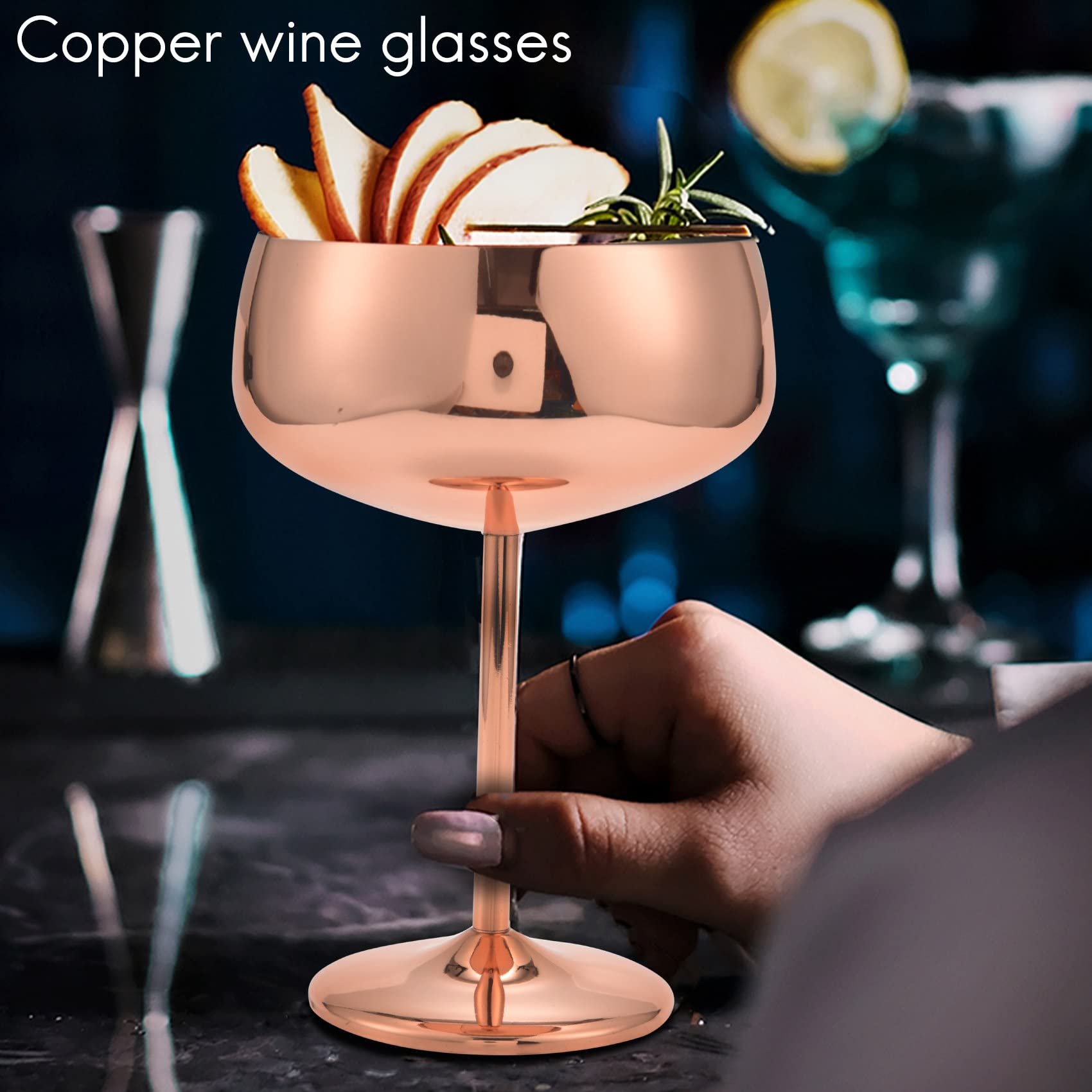 Folceretsc Copper Coupe Champagne Glasses Set of 2 Stainless Steel Vintage Cocktail Glass Wine Goblet, Gold - Image 4