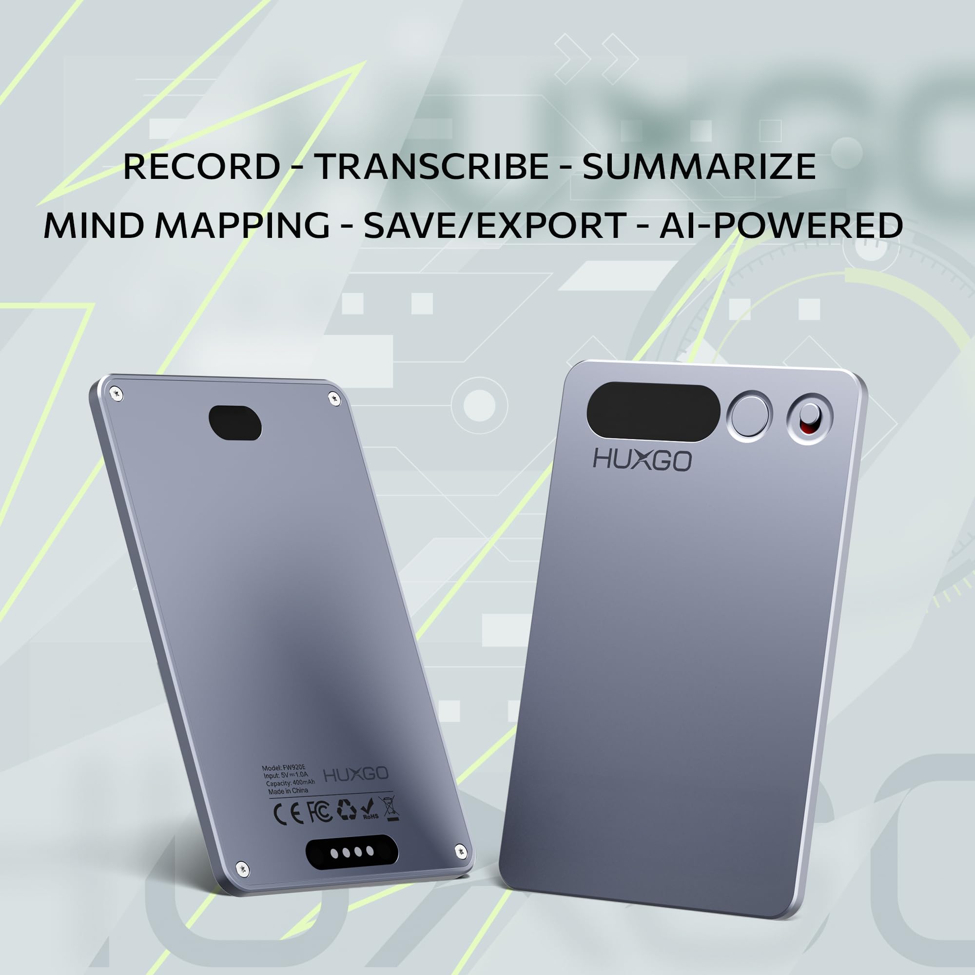 Dyktafon z AI - mini voice recorder cyfrowy 64Gb | Transkrypcja AI przez aplikację, nagrywanie One-Touch | Do spotkań, wywiadów i wykładów