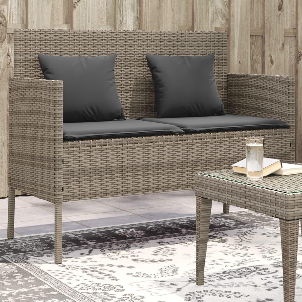 vidaXL Panca da Giardino con Cuscini Grigia in Polyrattan